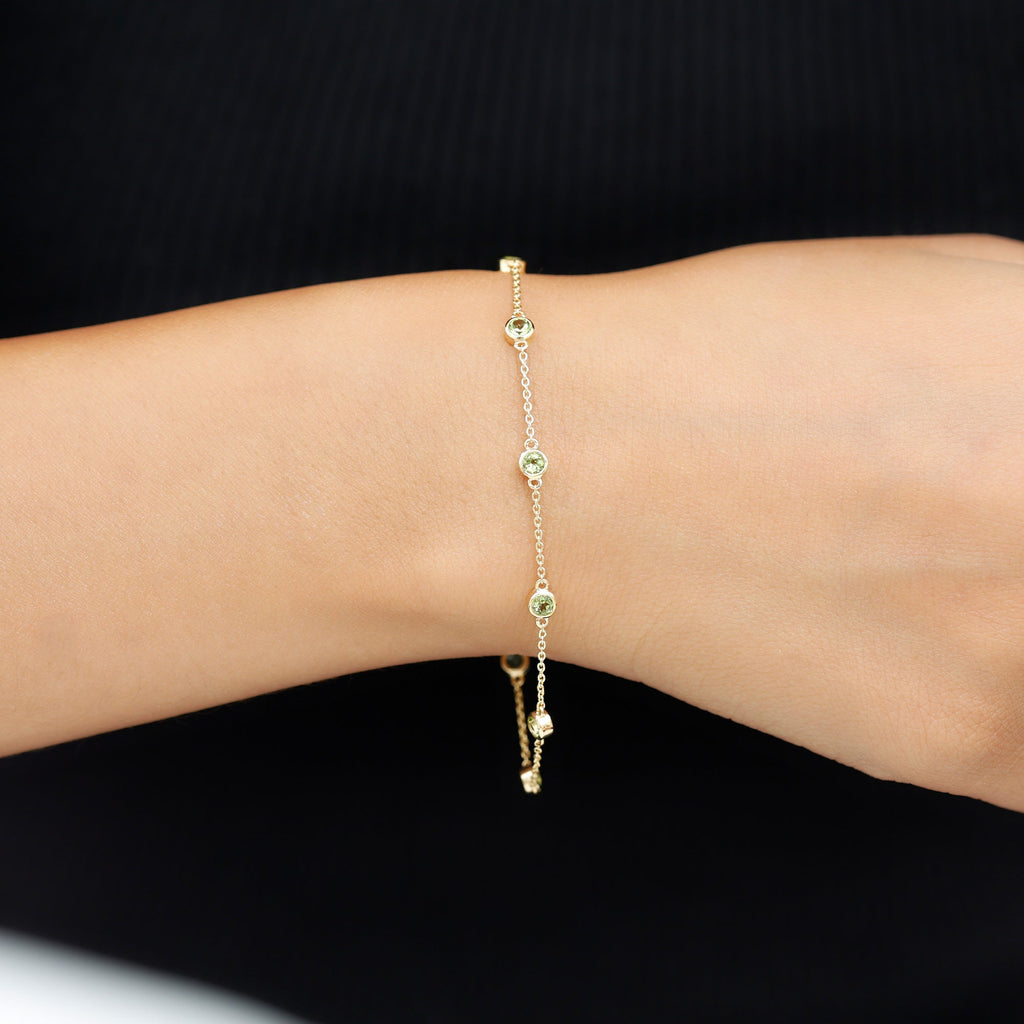Bezel Set Seven Stone Peridot Station Bracelet