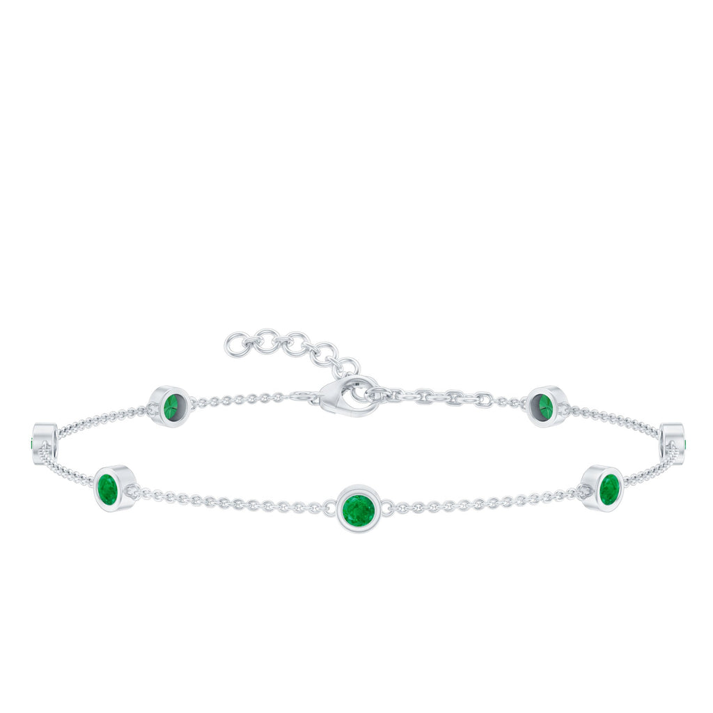 Bezel Set Emerald Station Chain Bracelet for Her