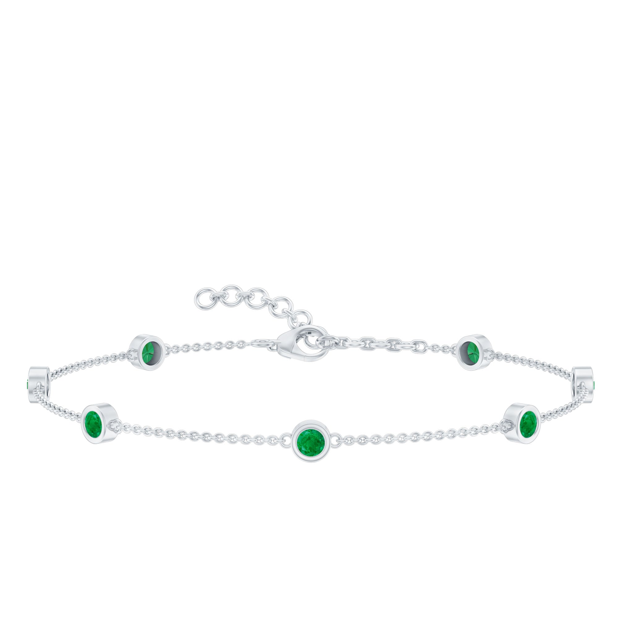 Bezel Set Emerald Station Chain Bracelet for Her