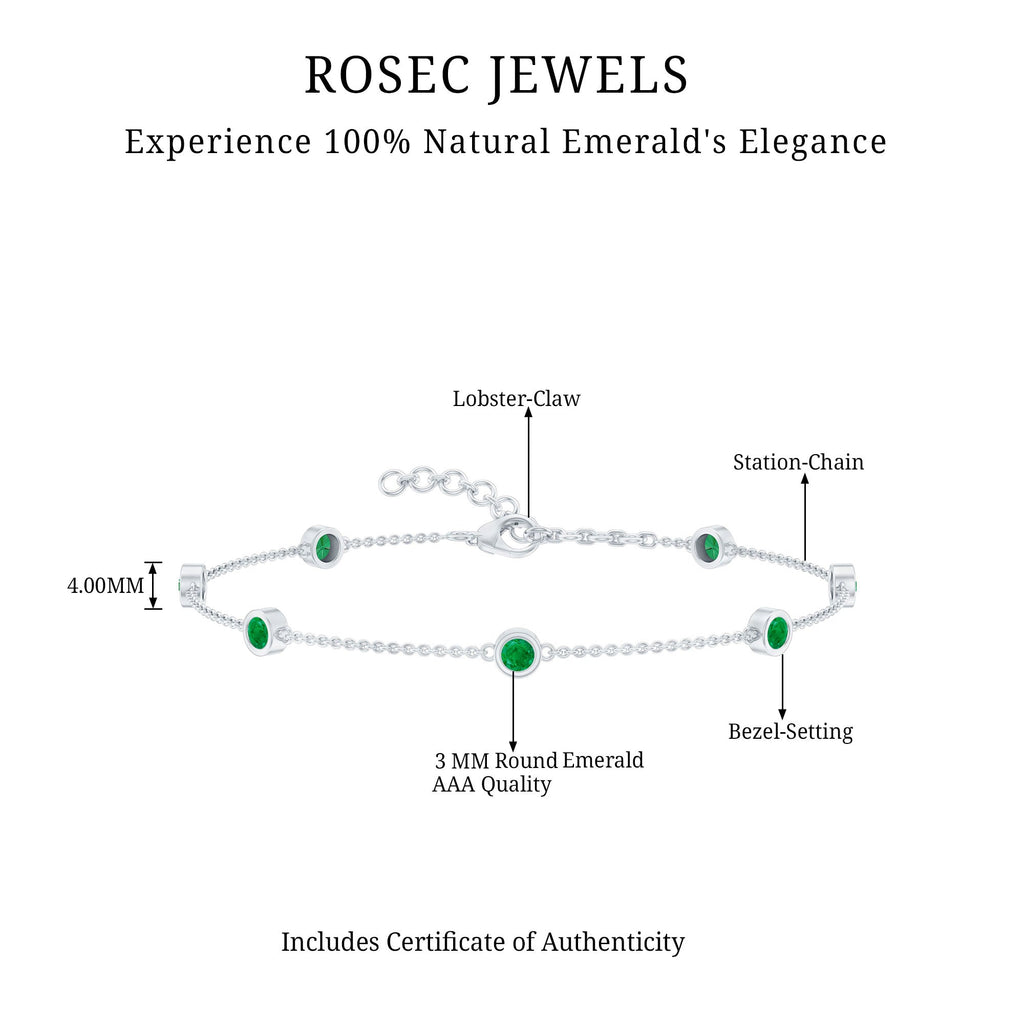 Bezel Set Emerald Station Chain Bracelet for Her