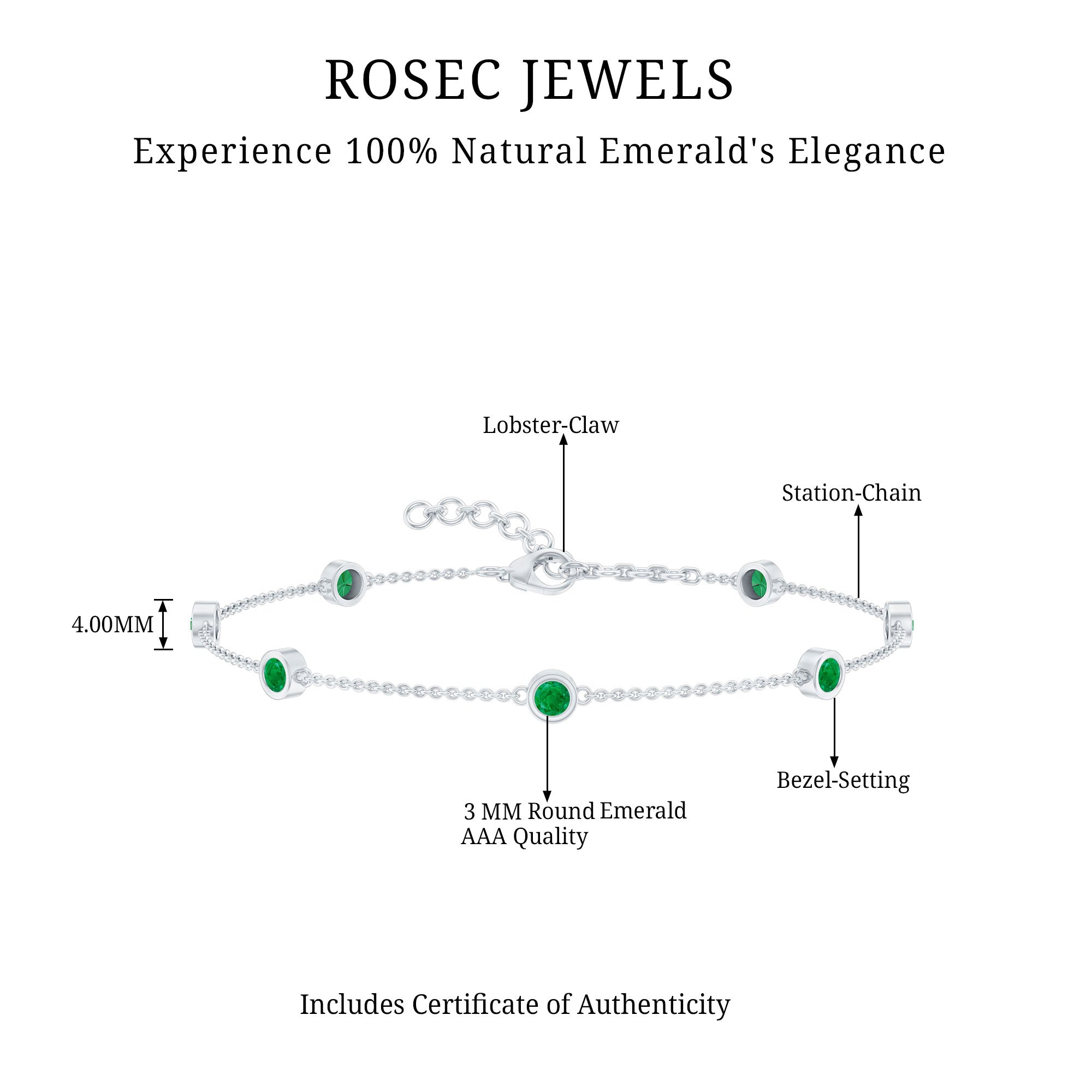 Bezel Set Emerald Station Chain Bracelet for Her