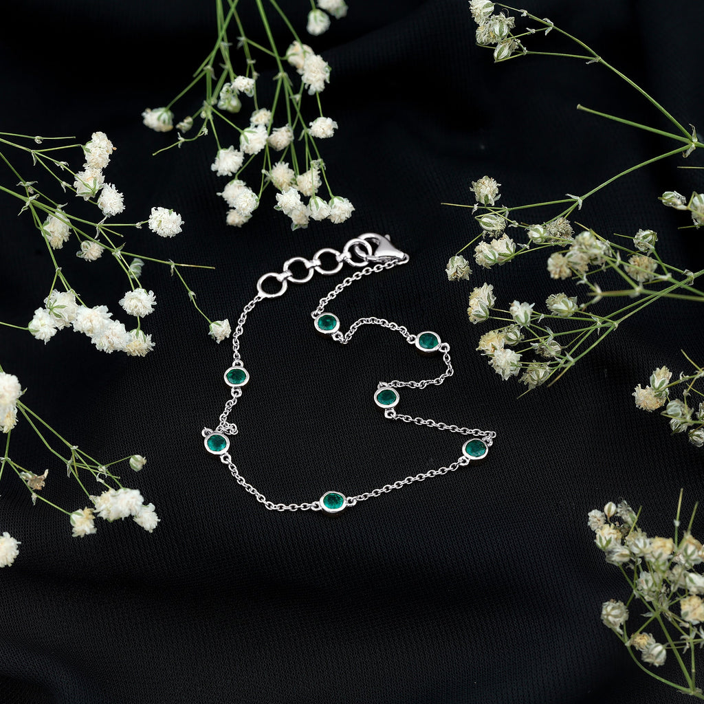 Bezel Set Emerald Station Chain Bracelet for Her