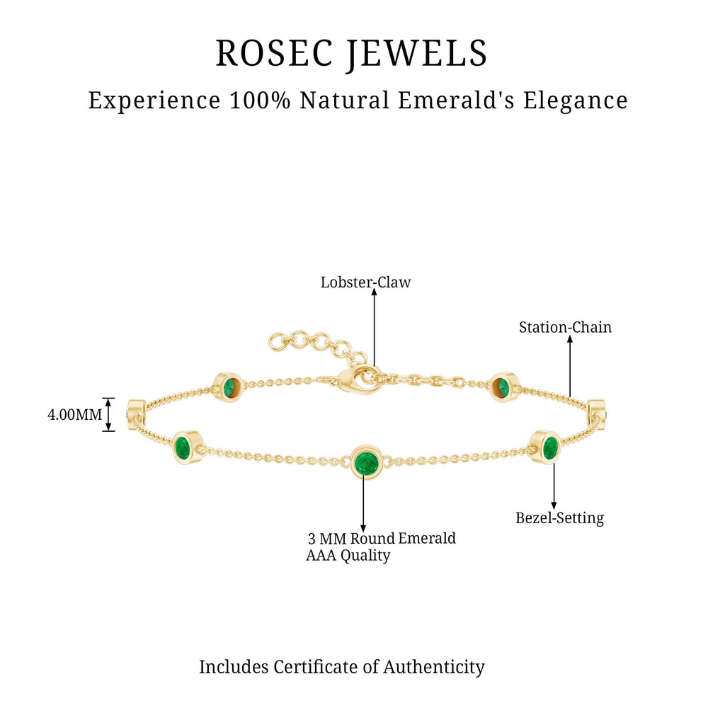 Bezel Set Emerald Station Chain Bracelet for Her