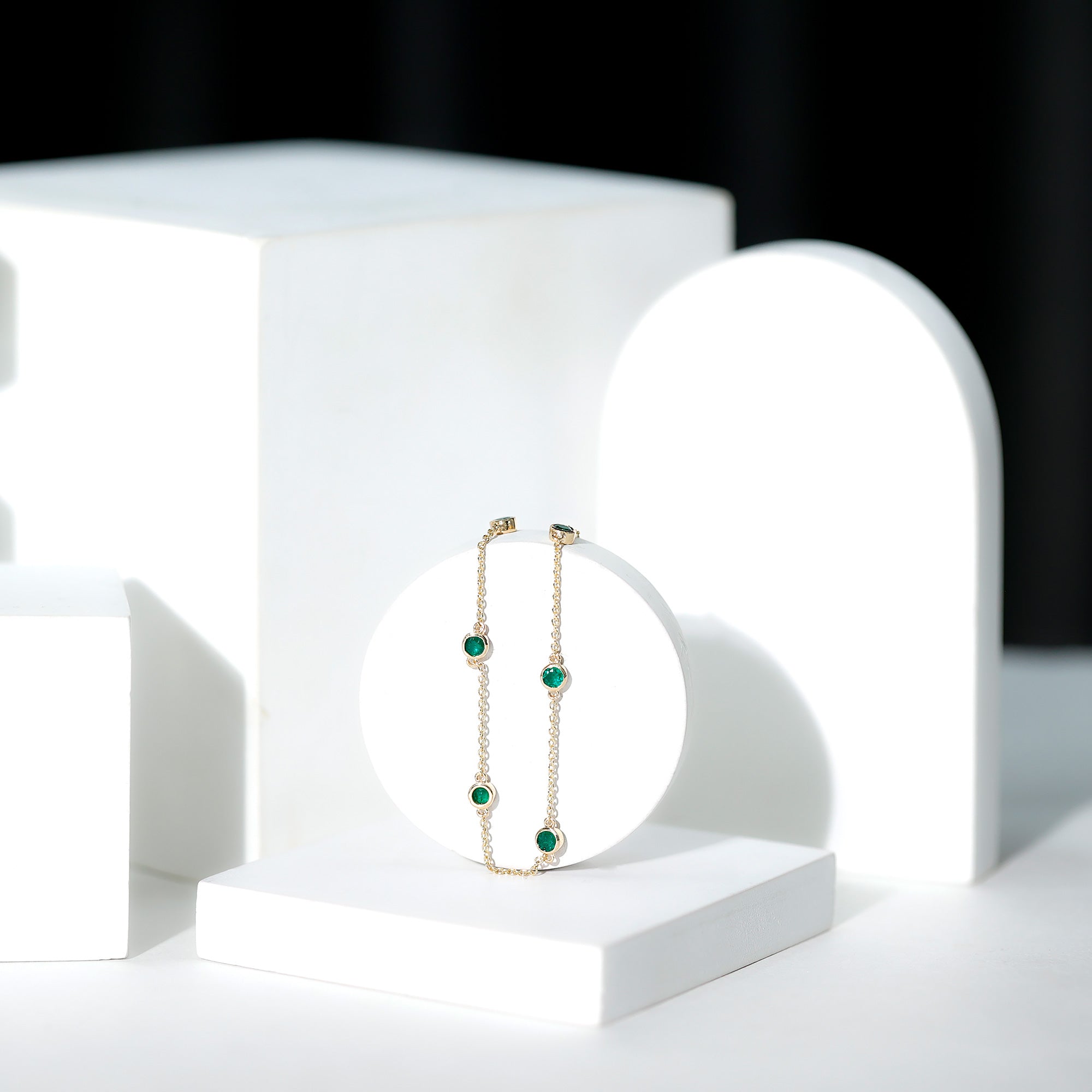 Bezel Set Emerald Station Chain Bracelet for Her