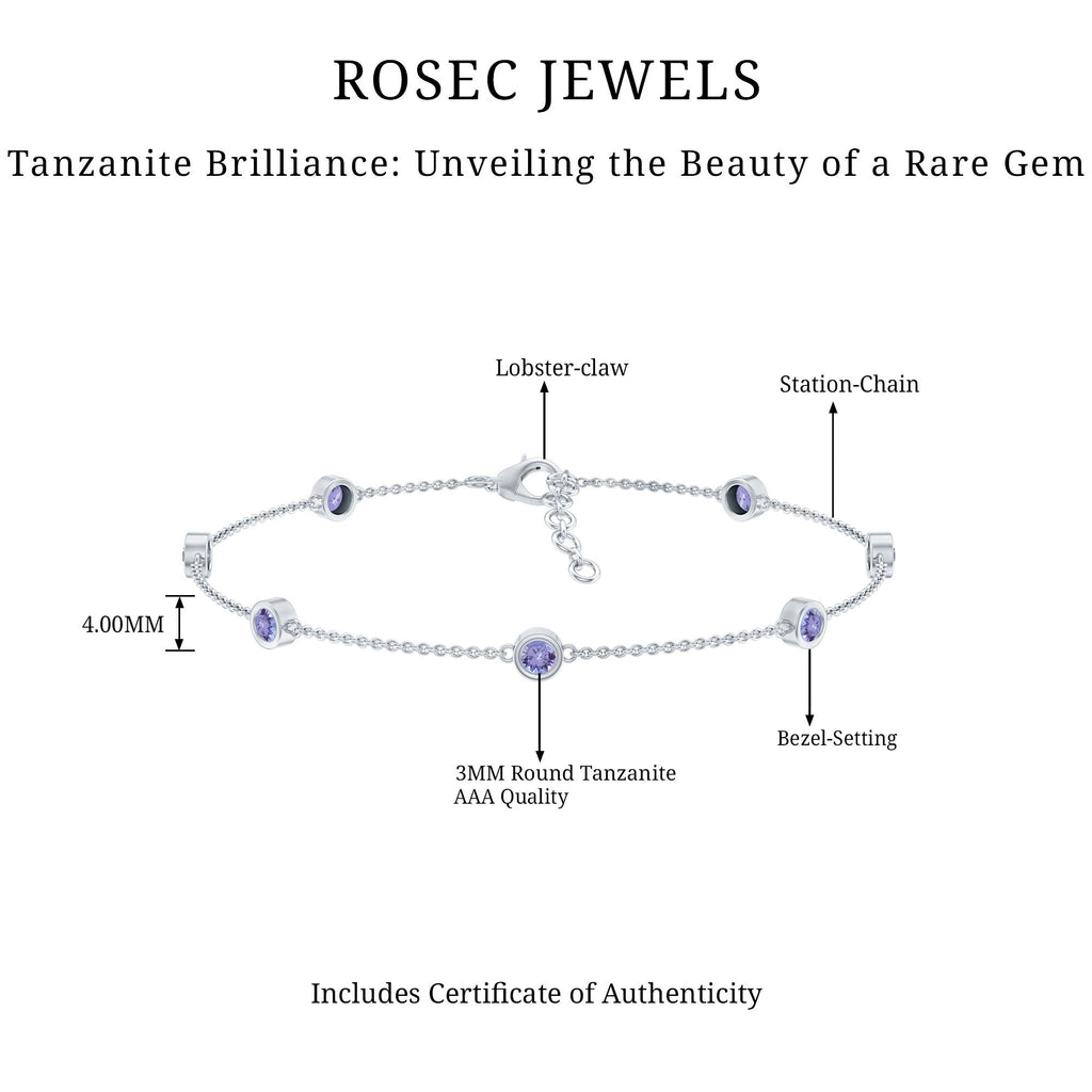 Certified Natural Tanzanite Chain Bracelet for Her