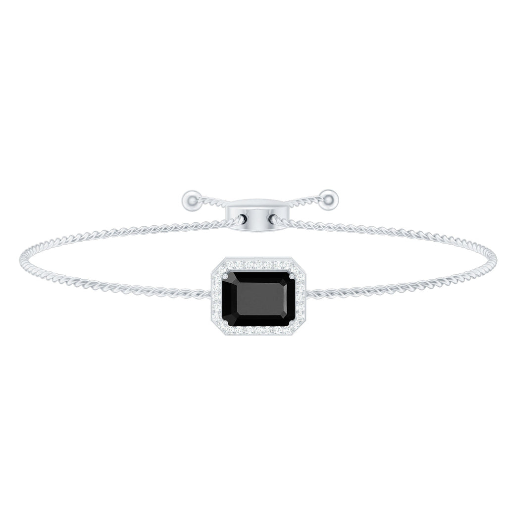 Natural 1.8 Carat Emerald Cut Black Onyx Bolo Bracelet with Diamond Halo