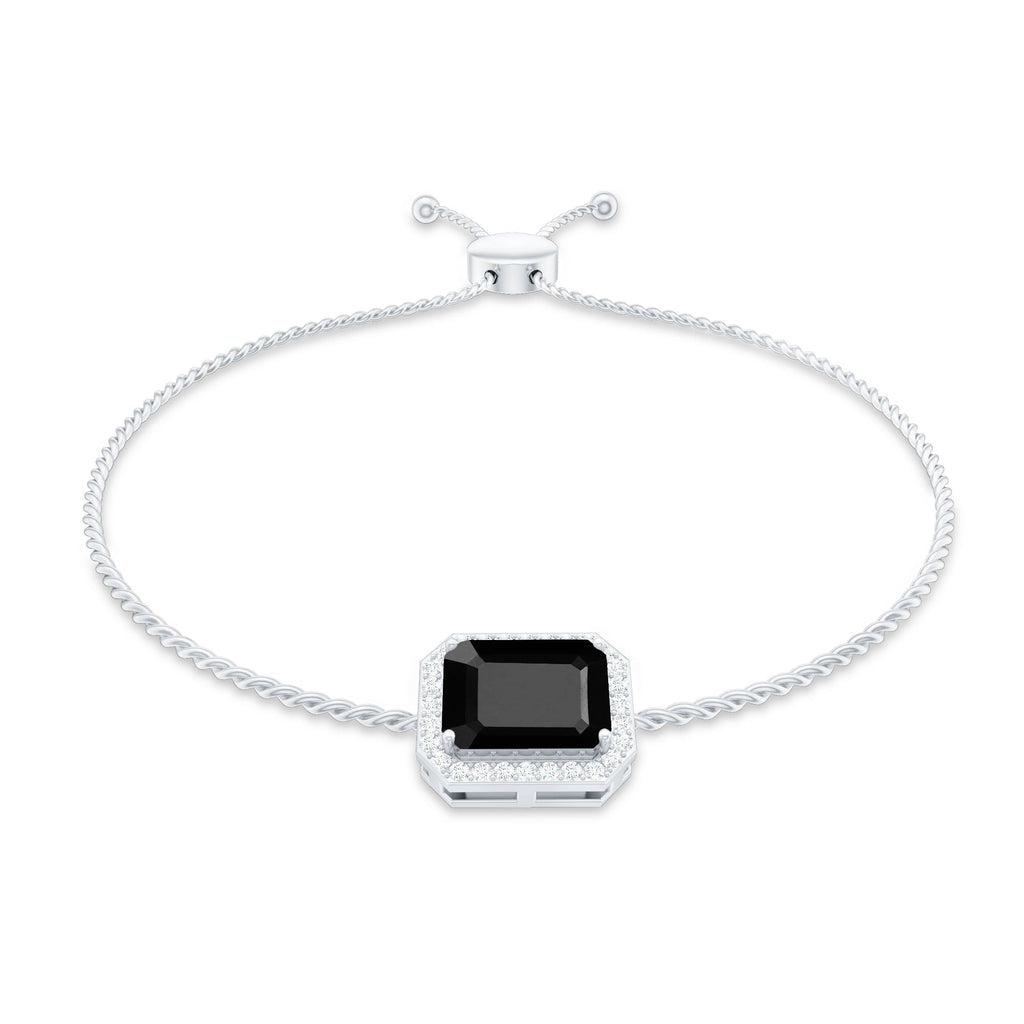 Natural 1.8 Carat Emerald Cut Black Onyx Bolo Bracelet with Diamond Halo