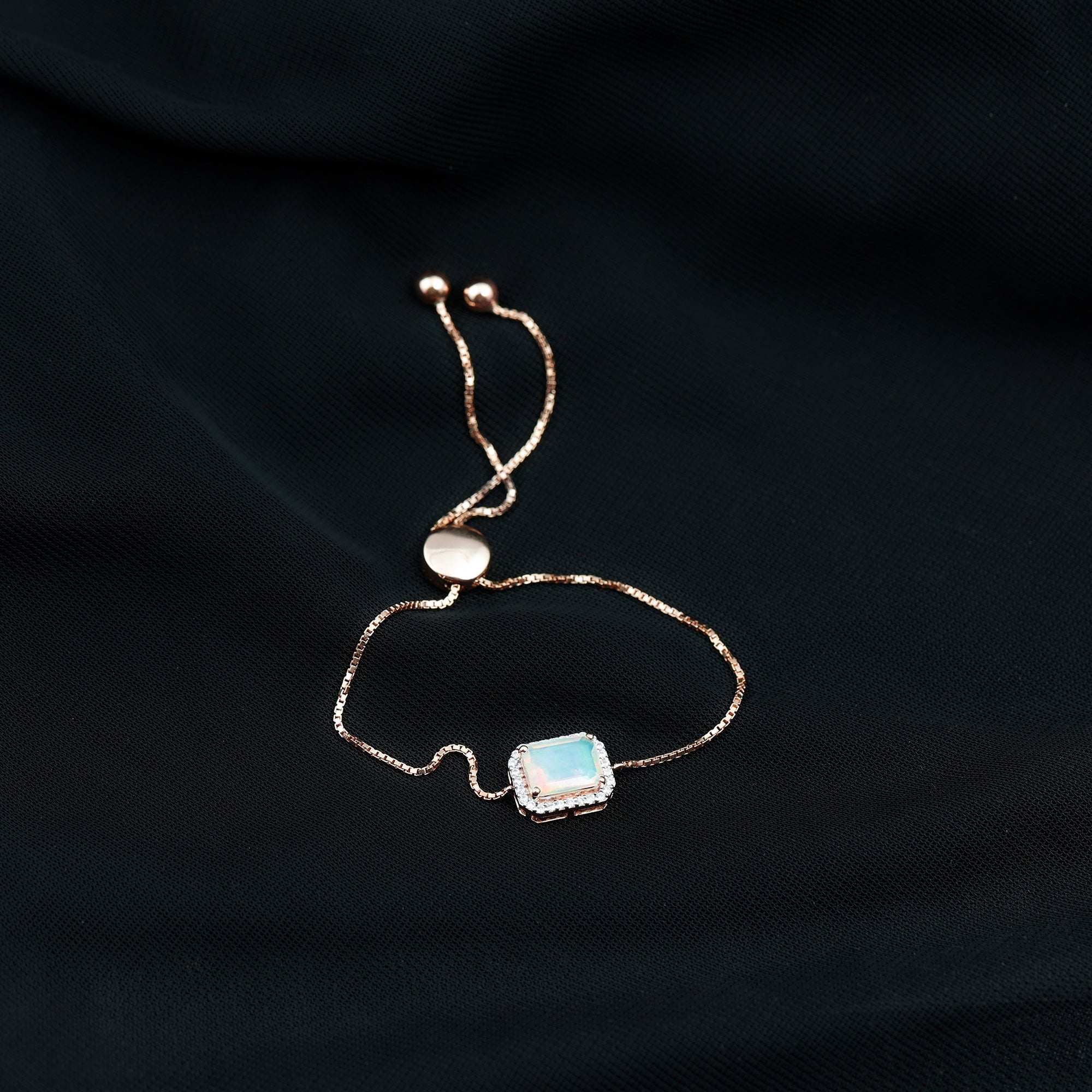 2 Carat Emerald Cut Ethiopian Opal and Diamond Bolo Chain Bracelet