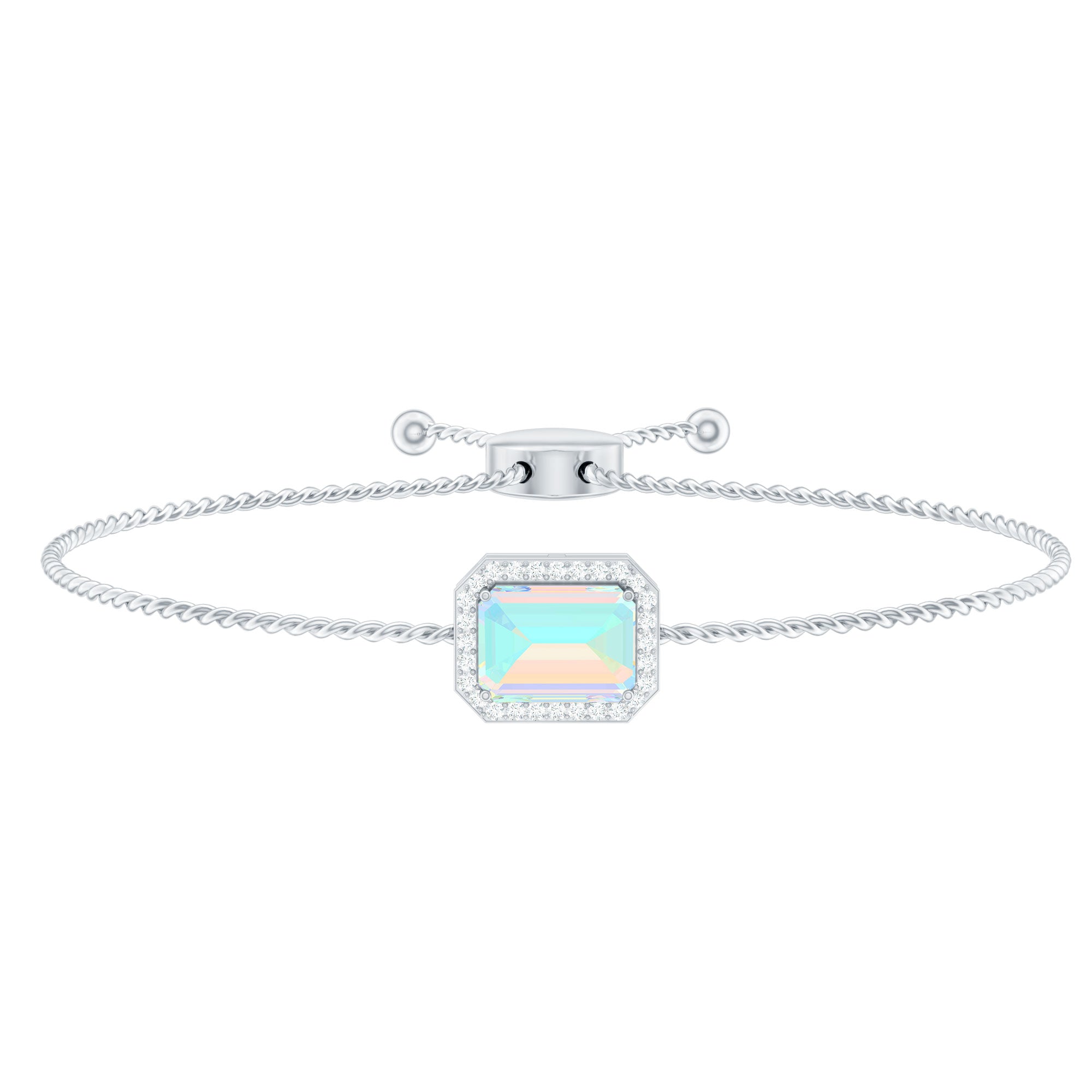 2 Carat Emerald Cut Ethiopian Opal and Diamond Bolo Chain Bracelet
