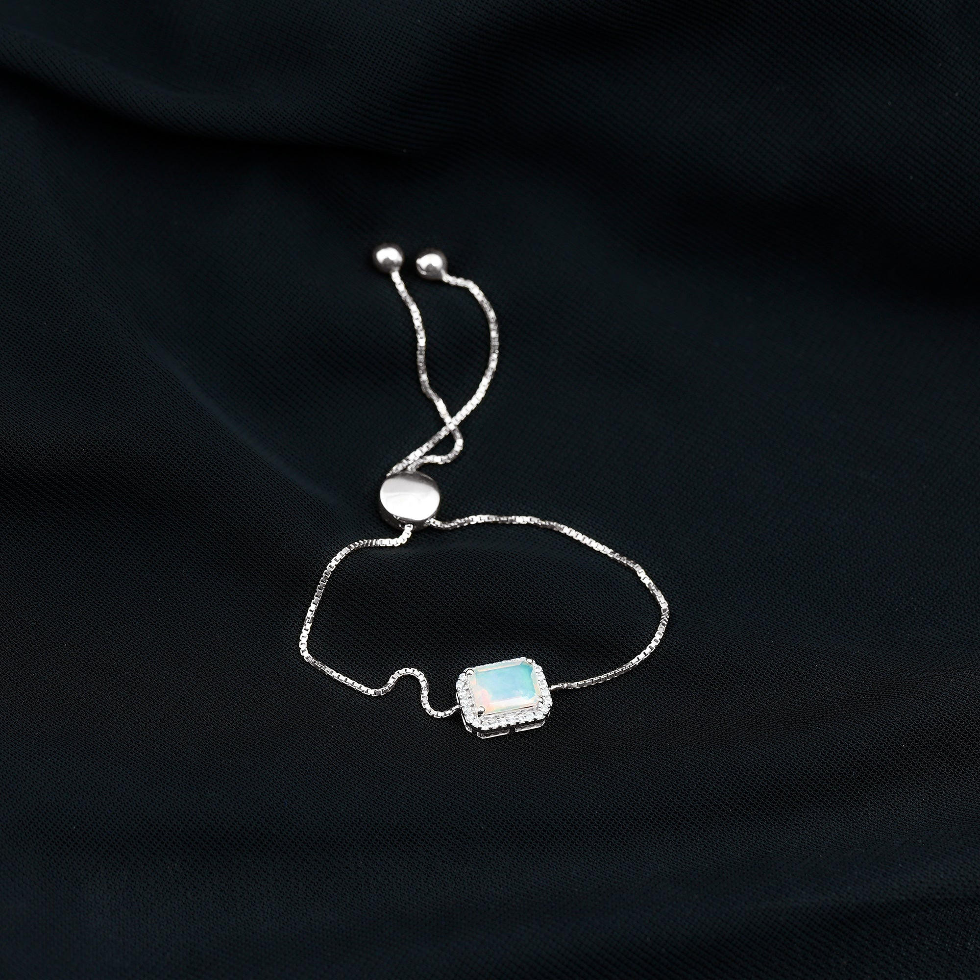 2 Carat Emerald Cut Ethiopian Opal and Diamond Bolo Chain Bracelet