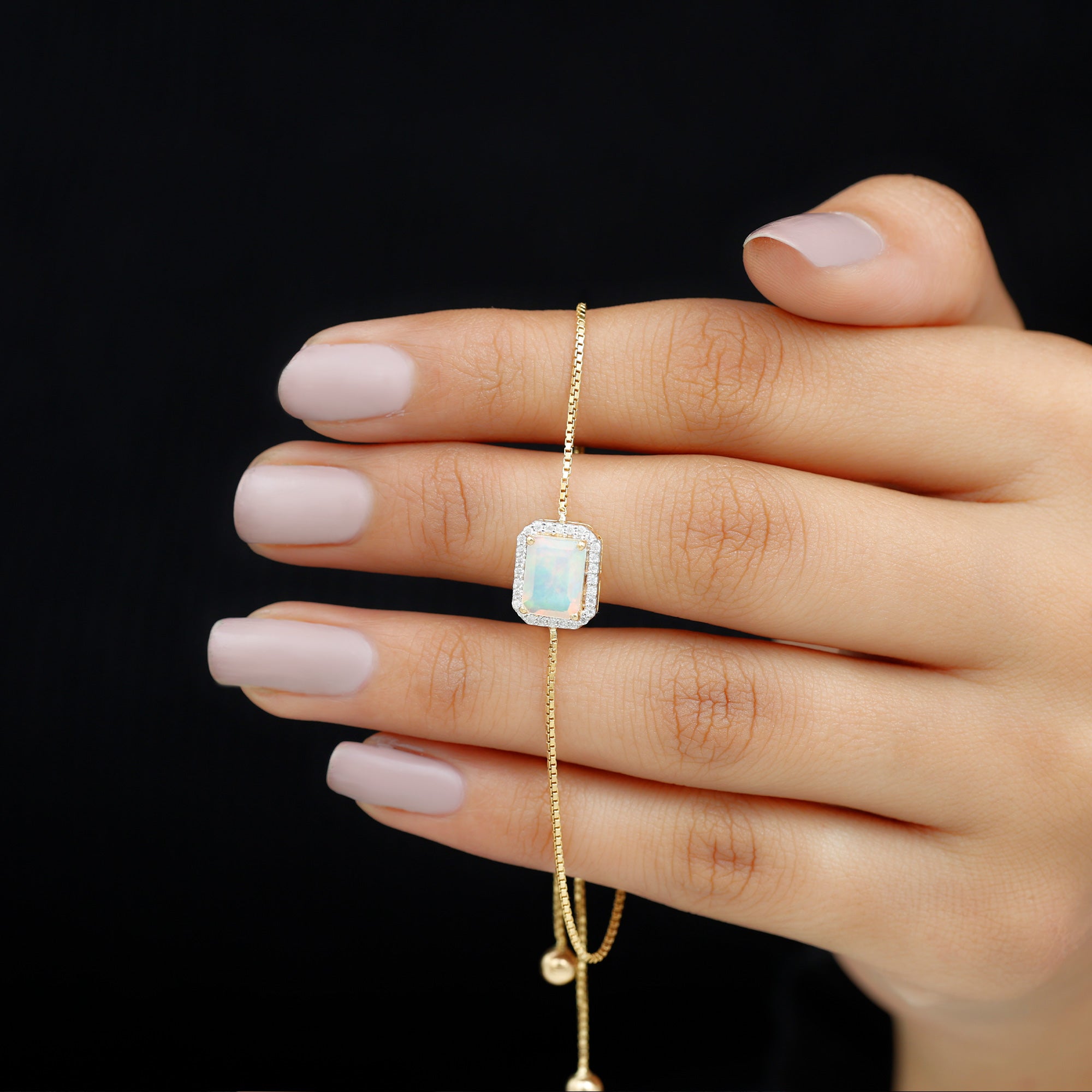 2 Carat Emerald Cut Ethiopian Opal and Diamond Bolo Chain Bracelet