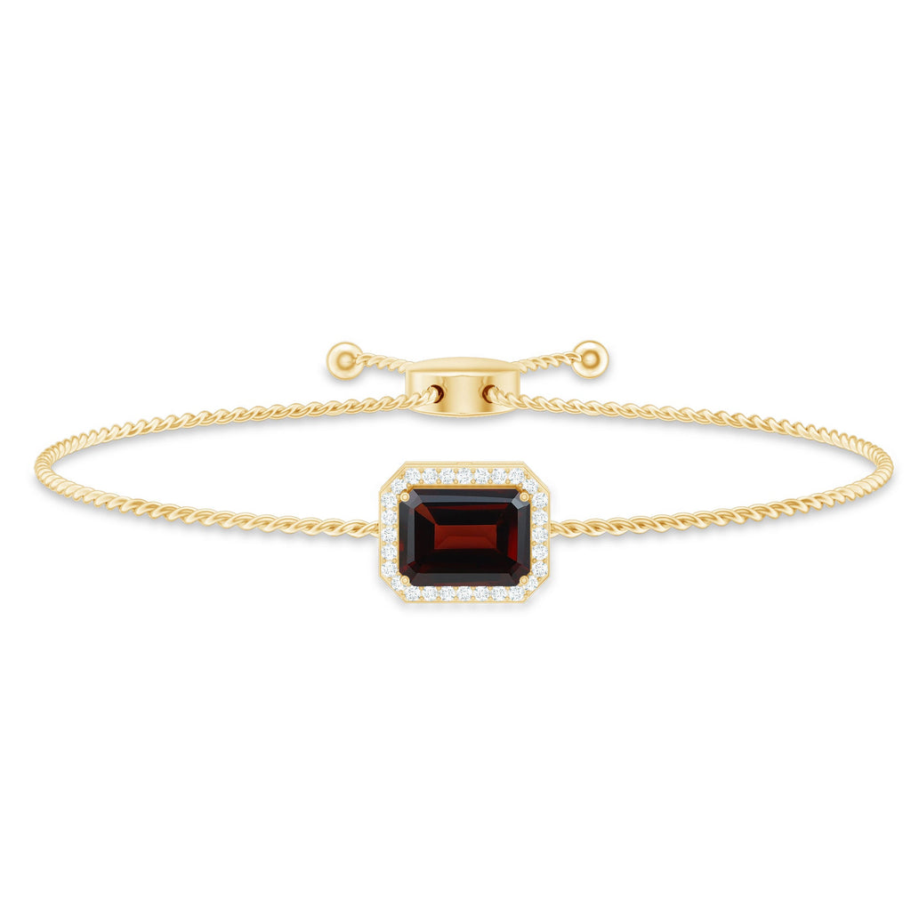 Real 2 Carat Emerald Cut Garnet Bolo Bracelet with Diamond Halo