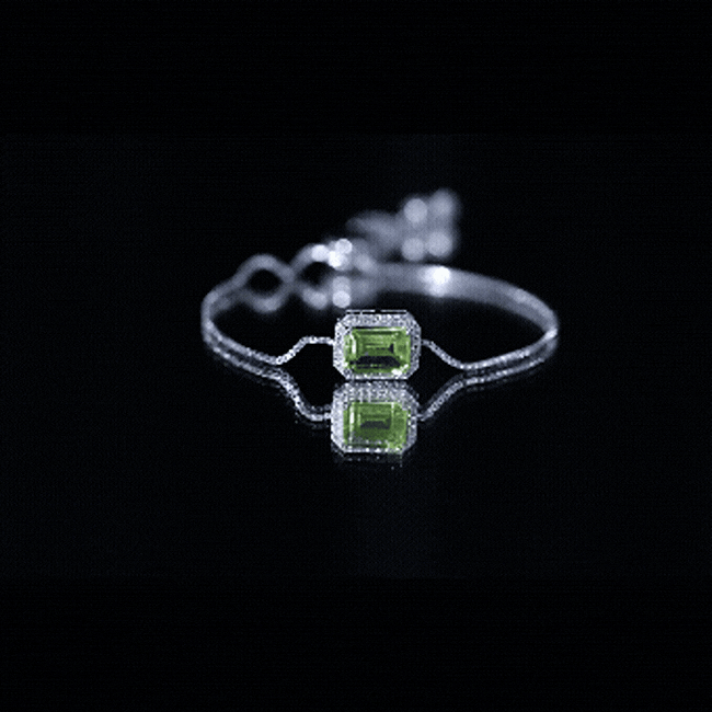 2 CT Emerald Cut Peridot and Diamond Bolo Chain Bracelet
