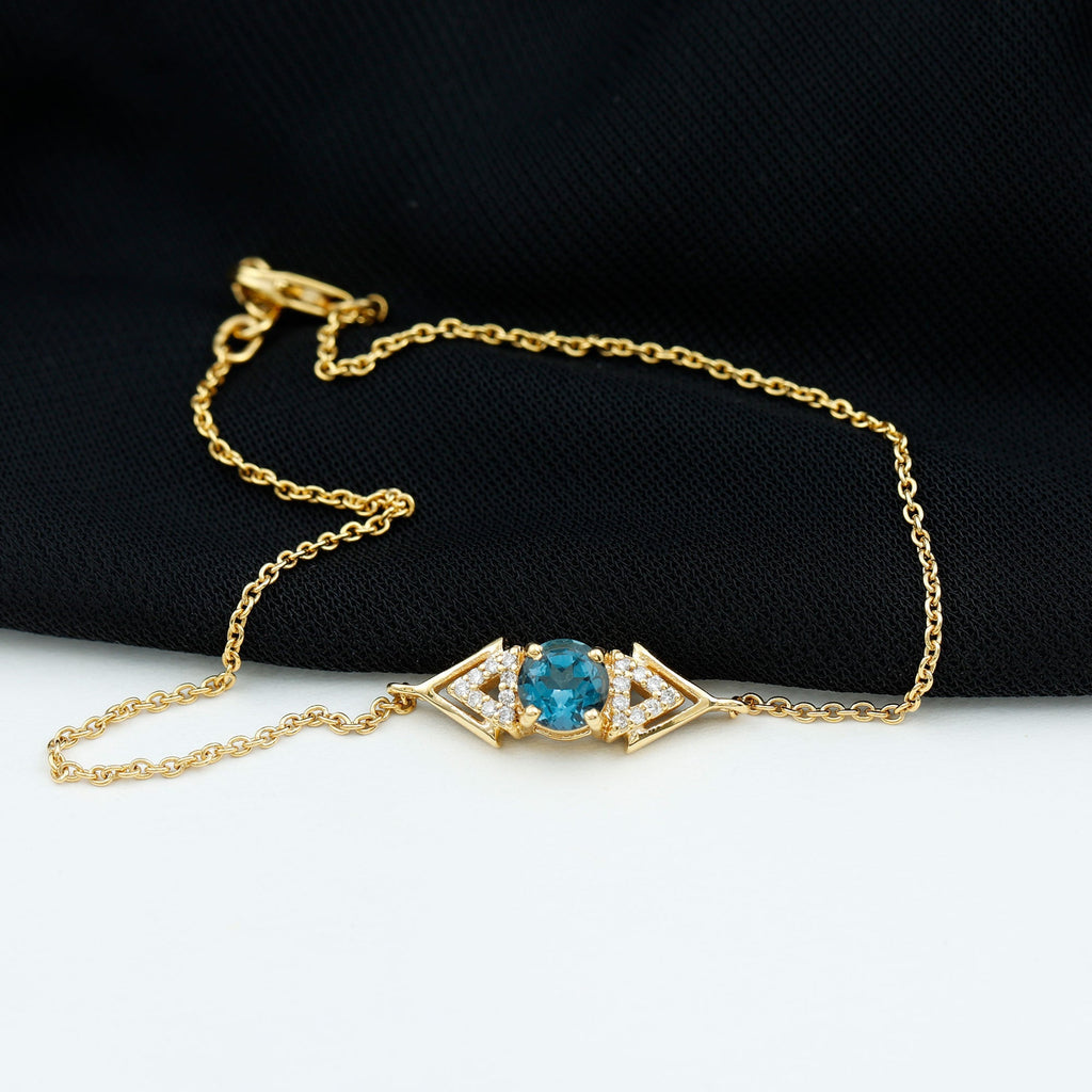 Real London Blue Topaz and Diamond Chain Bracelet