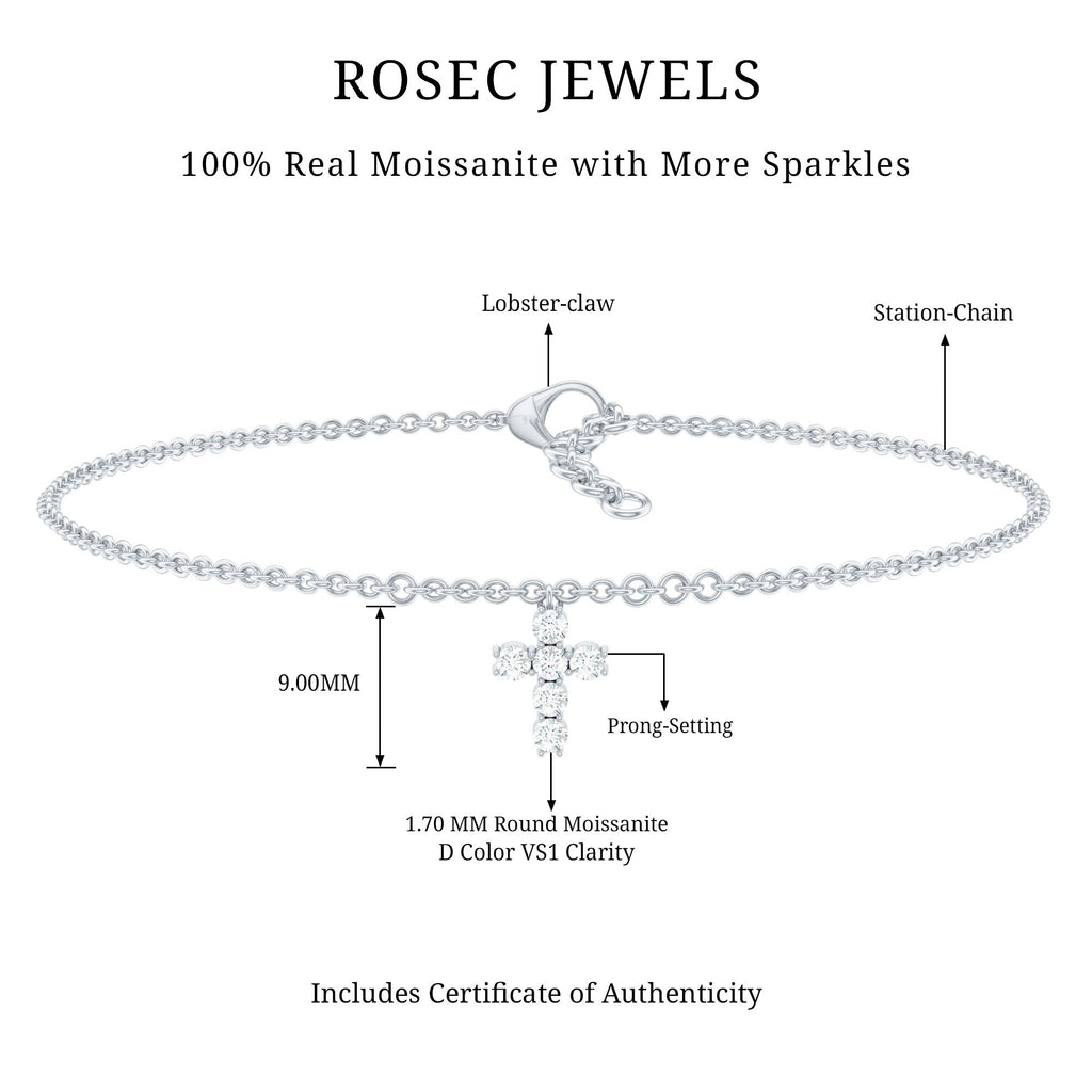 Certified Moissanite Cross Charm Chain Bracelet for Women