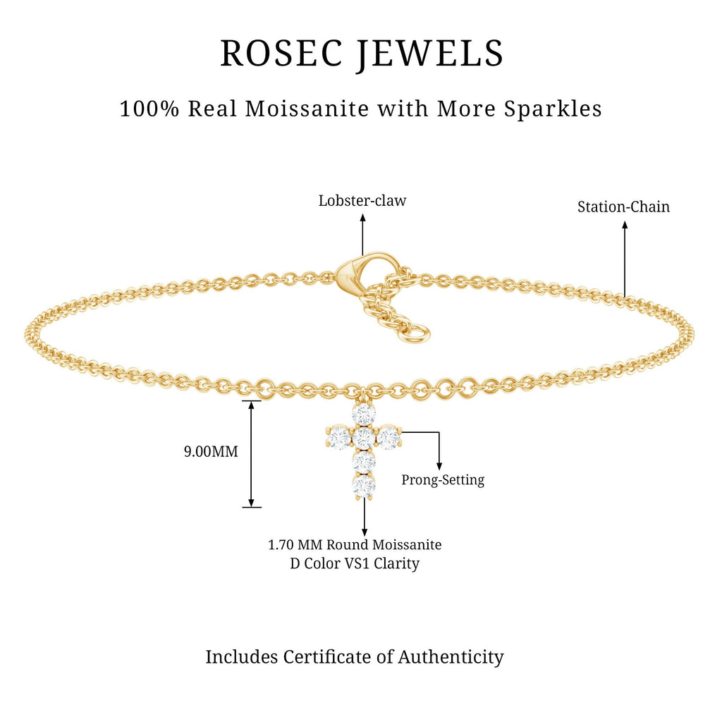 Certified Moissanite Cross Charm Chain Bracelet for Women