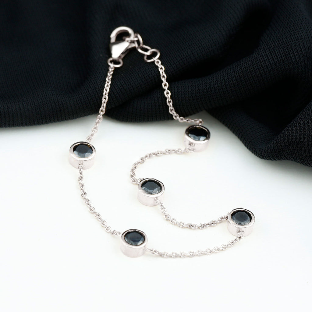 Black Onyx Station Chain Bracelet for Women
