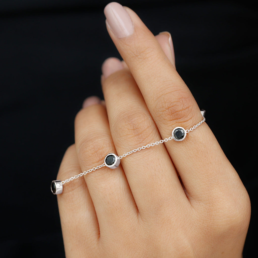 Black Onyx Station Chain Bracelet for Women