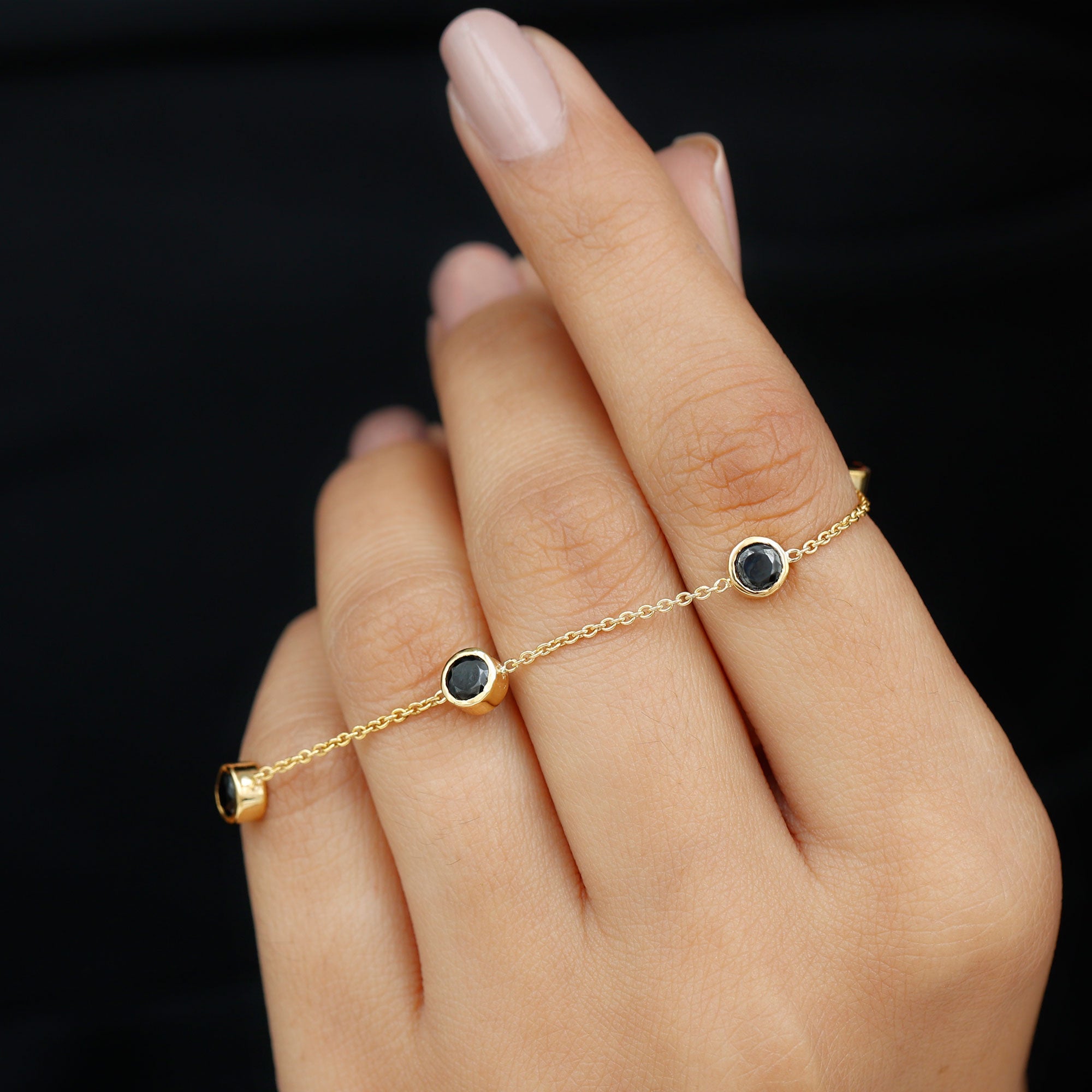 Black Onyx Station Chain Bracelet for Women