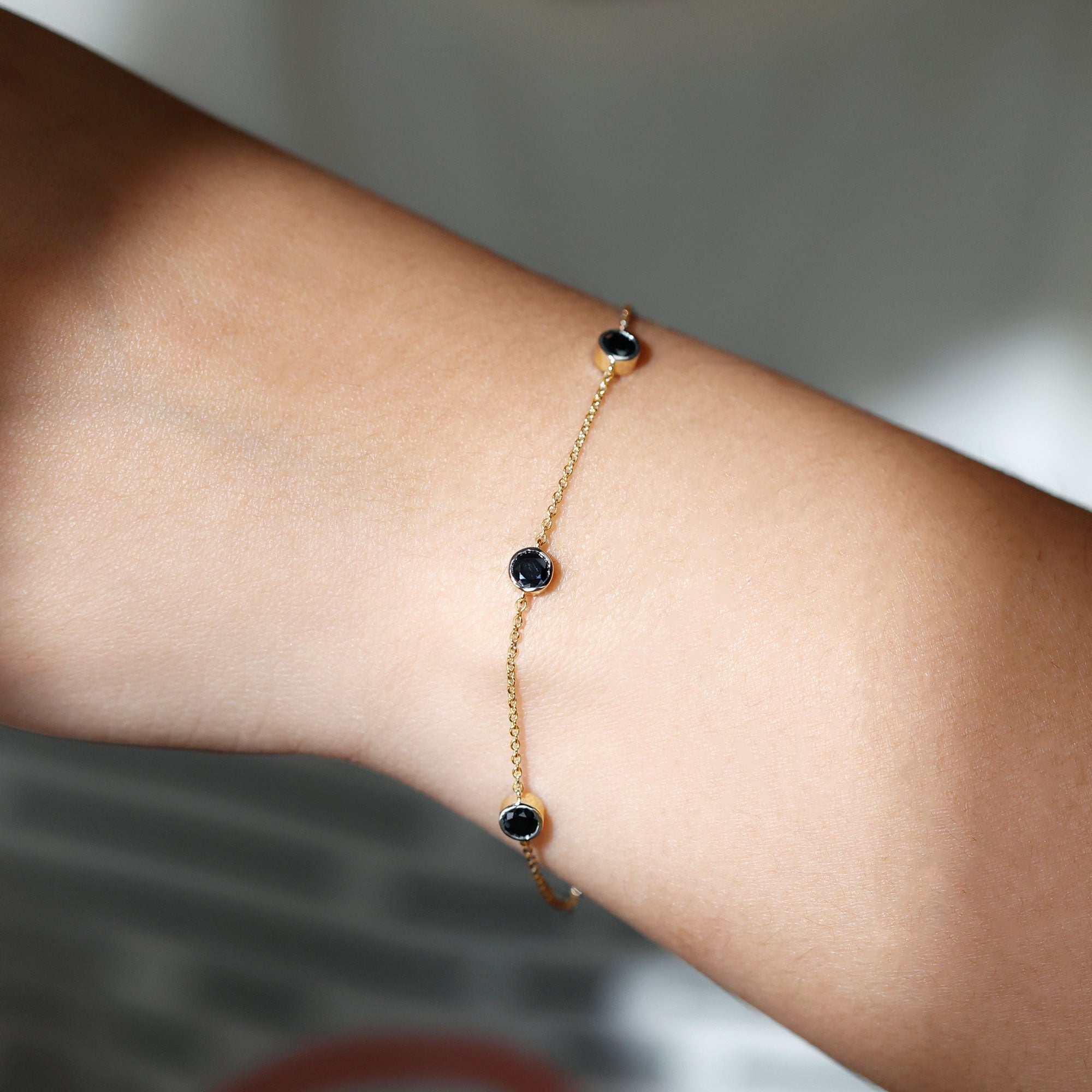 Black Onyx Station Chain Bracelet for Women