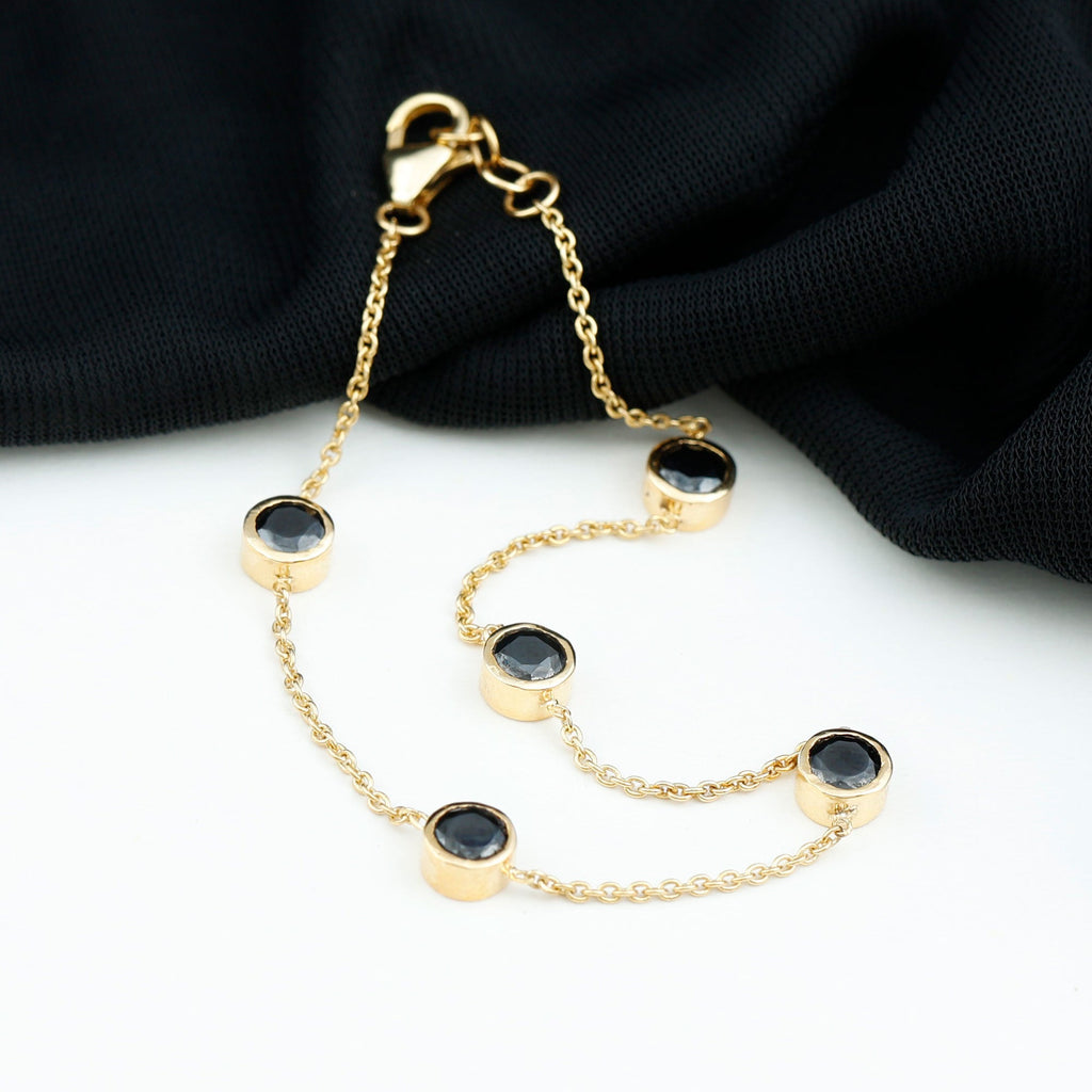 Black Onyx Station Chain Bracelet for Women