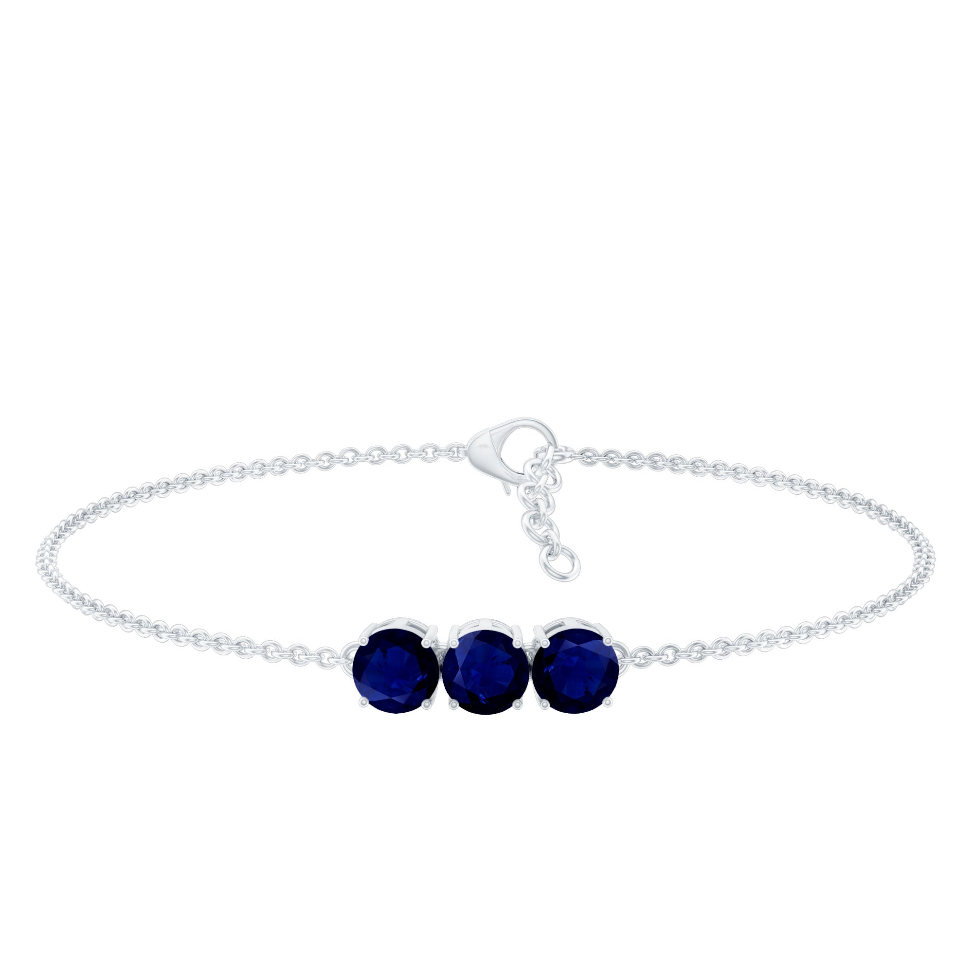 Natural 2.85 Carat Blue Sapphire Three Stone Chain Bracelet