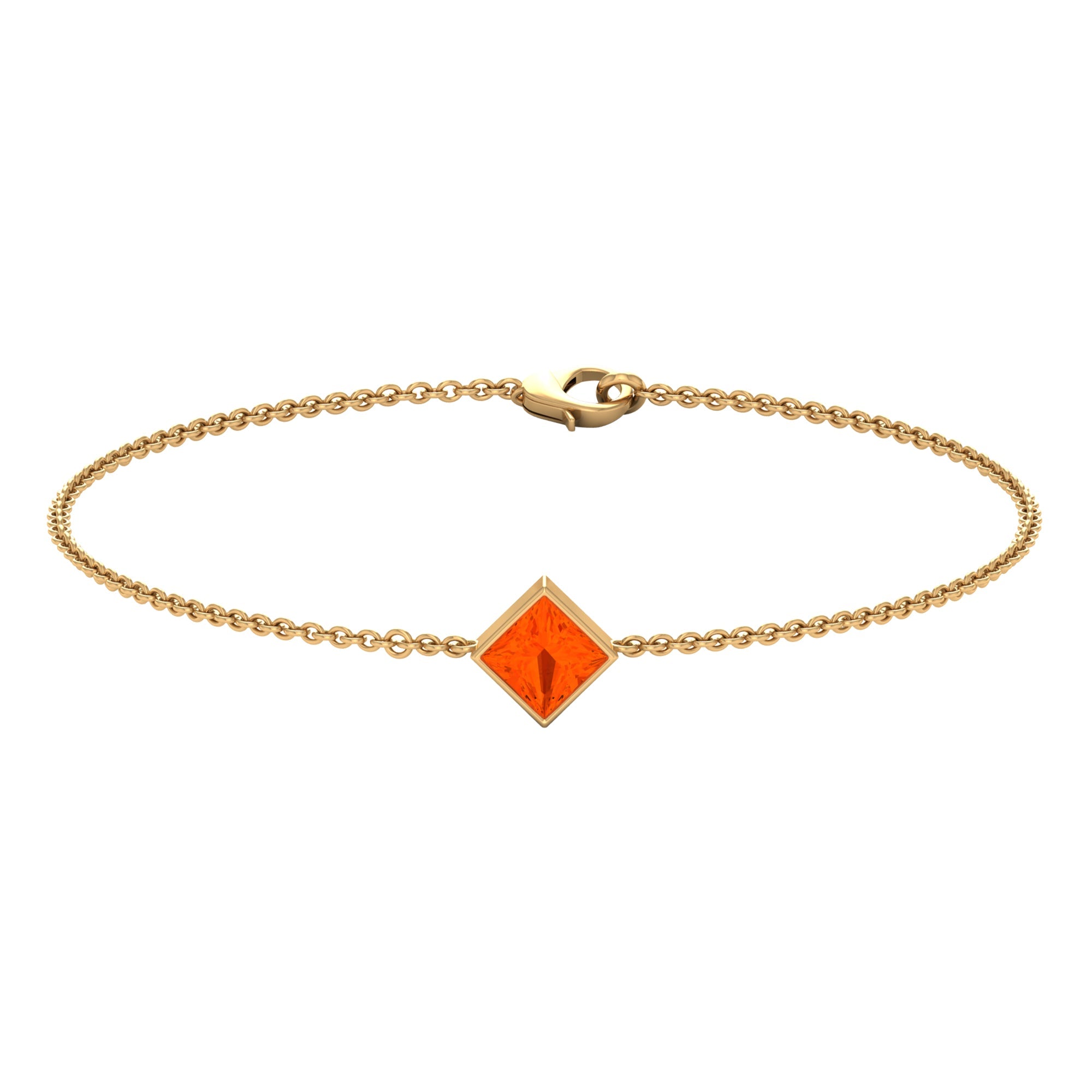 5mm Princess Cut Fire Opal Solitaire Chain Bracelet