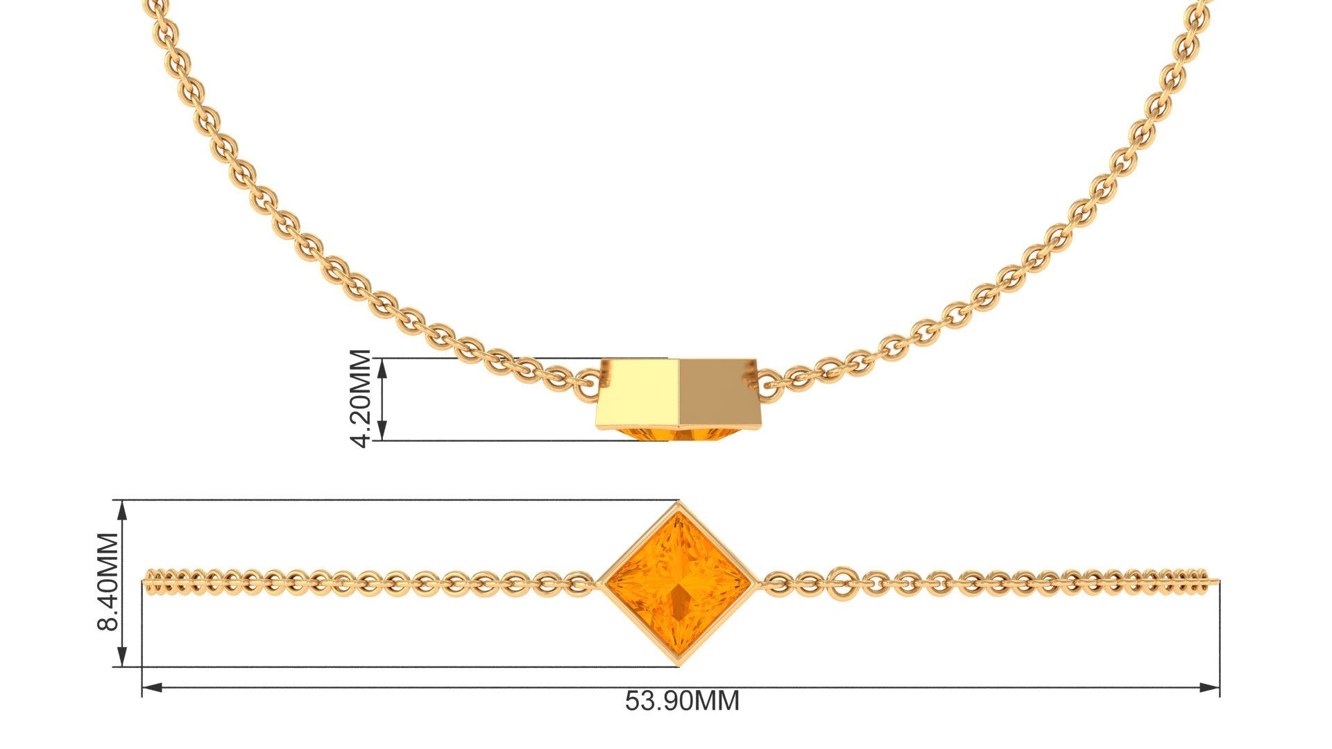 5mm Princess Cut Fire Opal Solitaire Chain Bracelet