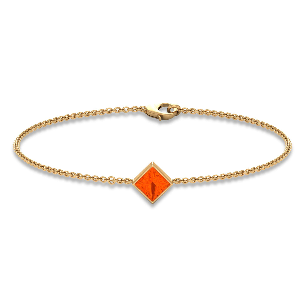 5mm Princess Cut Fire Opal Solitaire Chain Bracelet