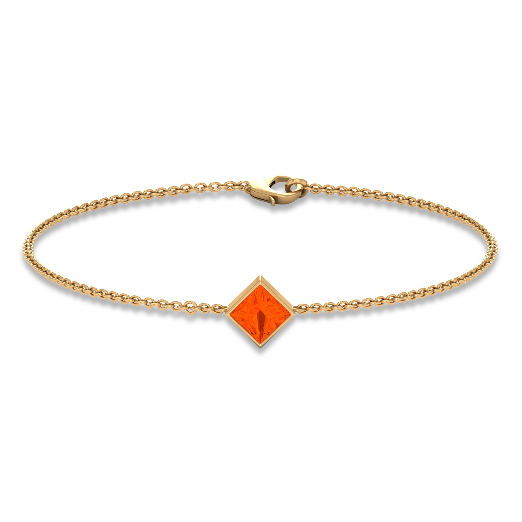 5mm Princess Cut Fire Opal Solitaire Chain Bracelet