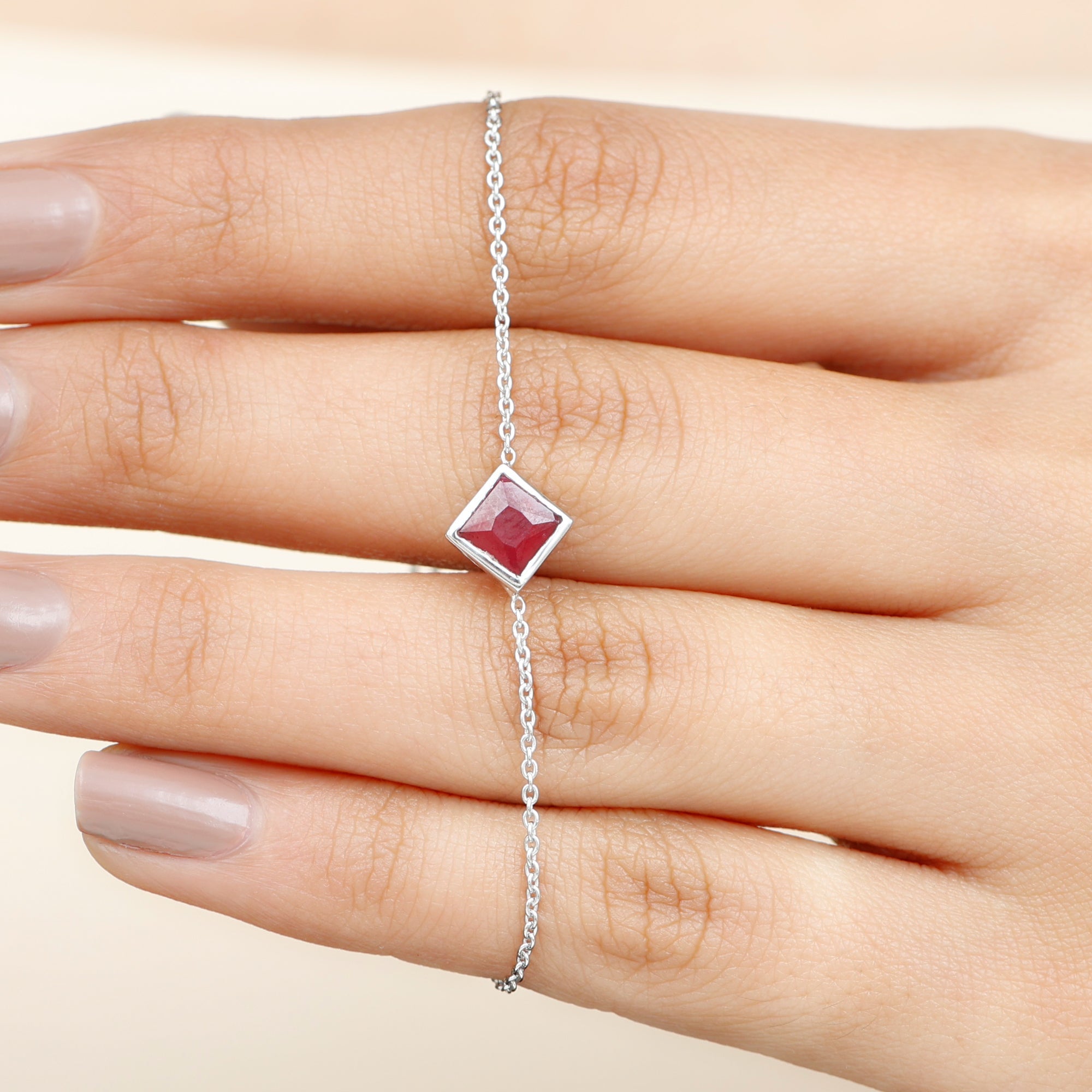 0.8 Carat Princess Cut Ruby Birthstone Bracelet