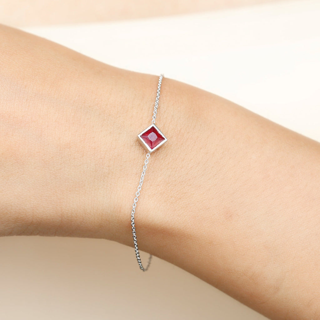 0.8 Carat Princess Cut Ruby Birthstone Bracelet