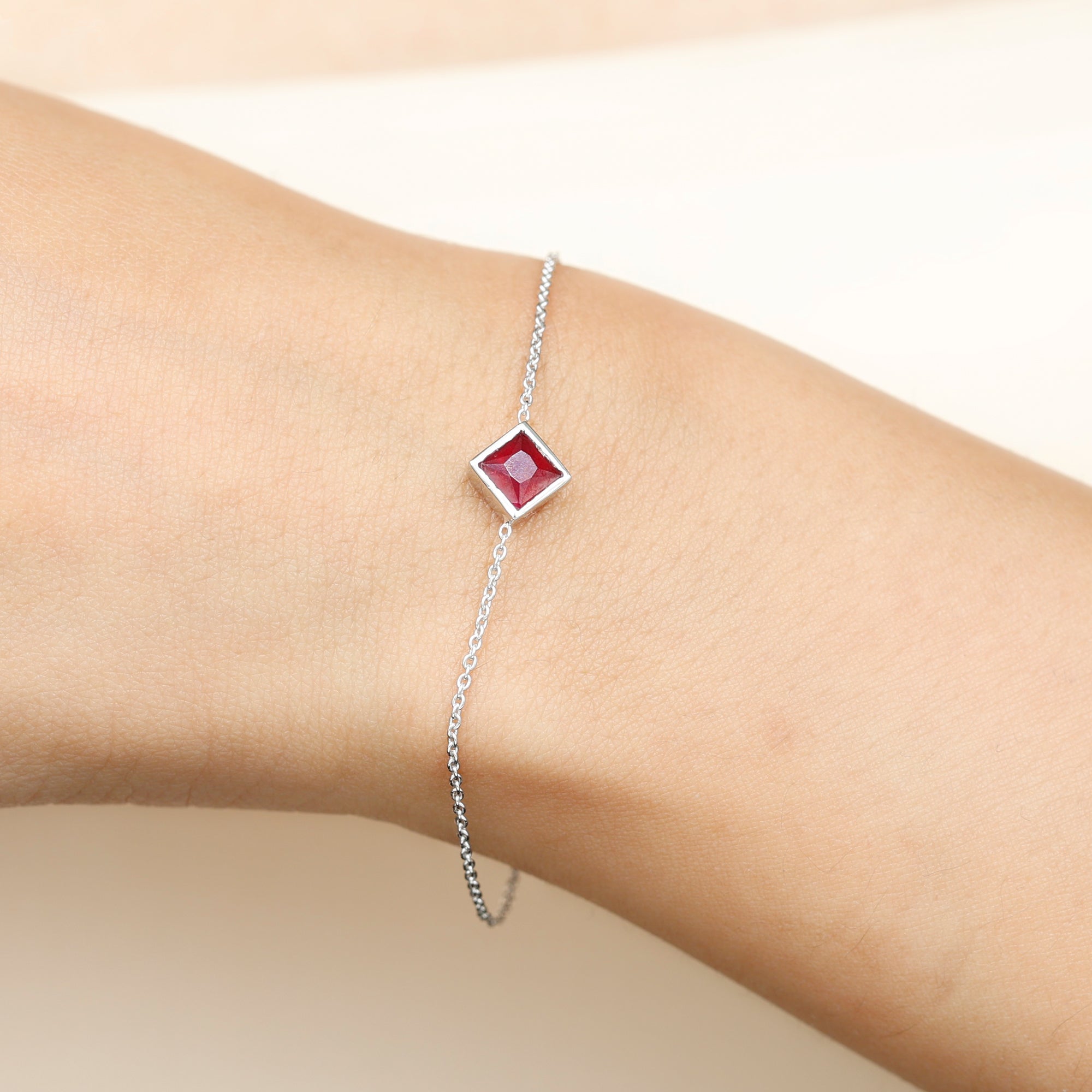 0.8 Carat Princess Cut Ruby Birthstone Bracelet