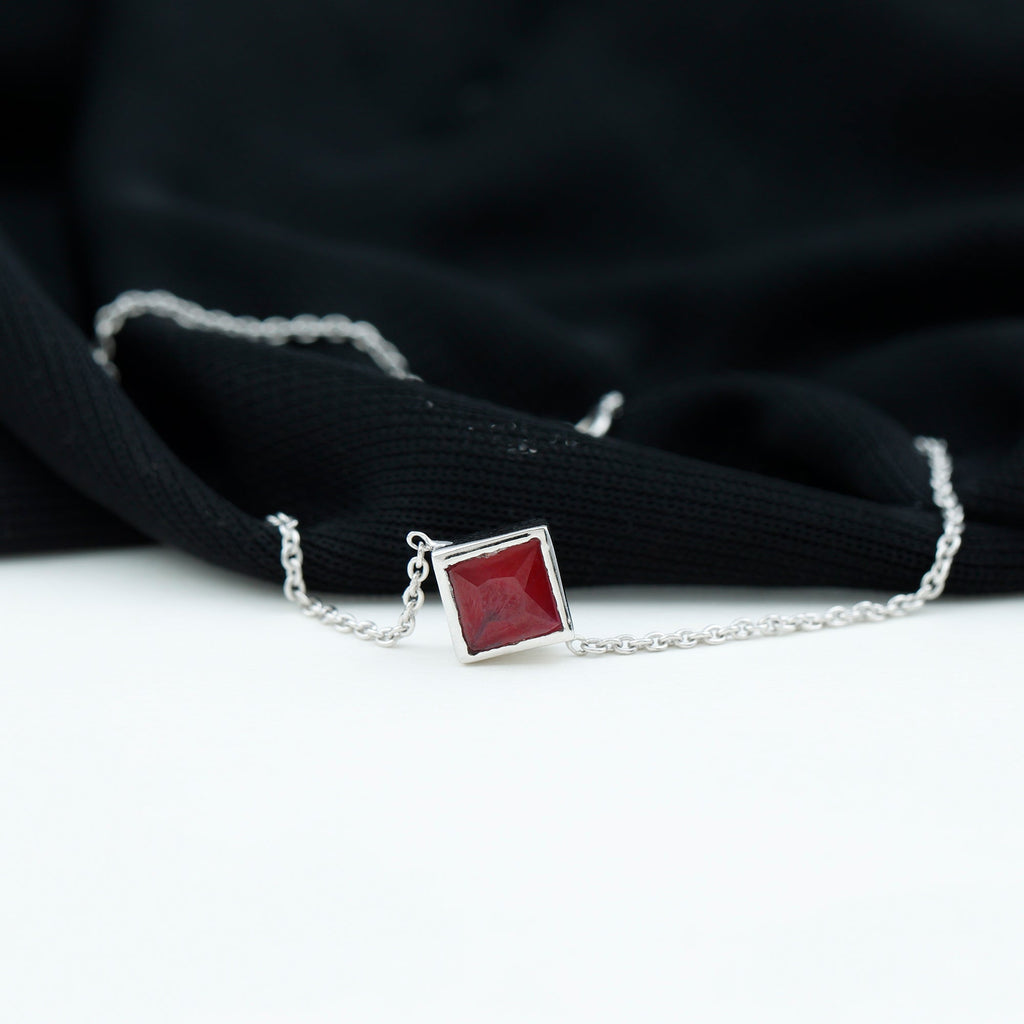 0.8 Carat Princess Cut Ruby Birthstone Bracelet