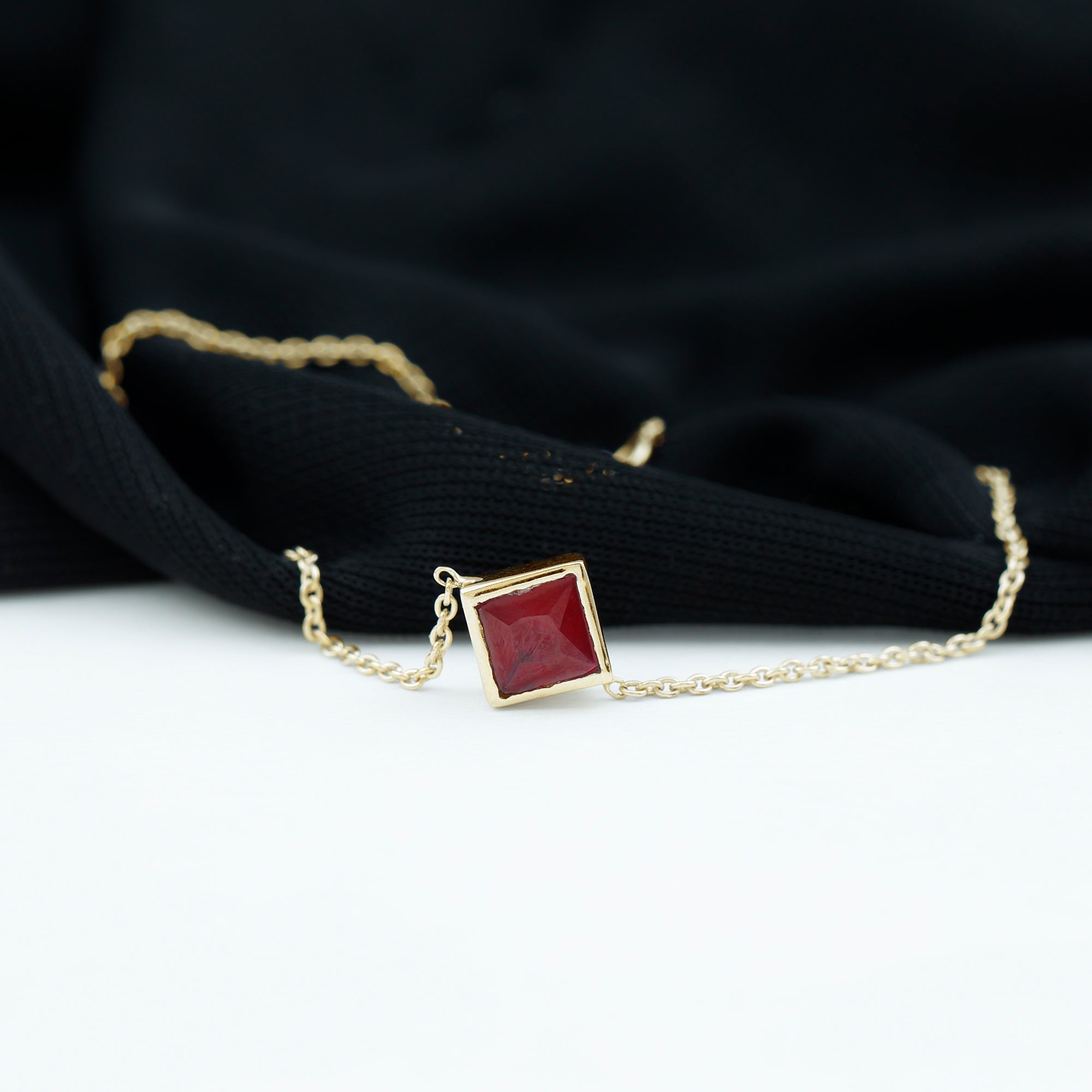 0.8 Carat Princess Cut Ruby Birthstone Bracelet