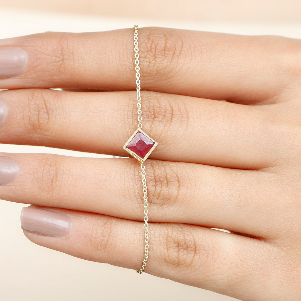 0.8 Carat Princess Cut Ruby Birthstone Bracelet