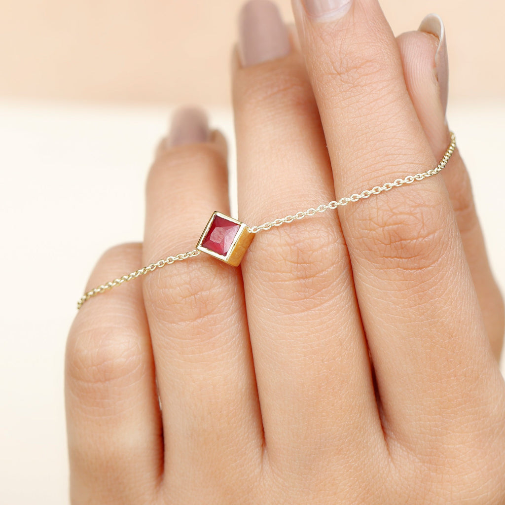 0.8 Carat Princess Cut Ruby Birthstone Bracelet
