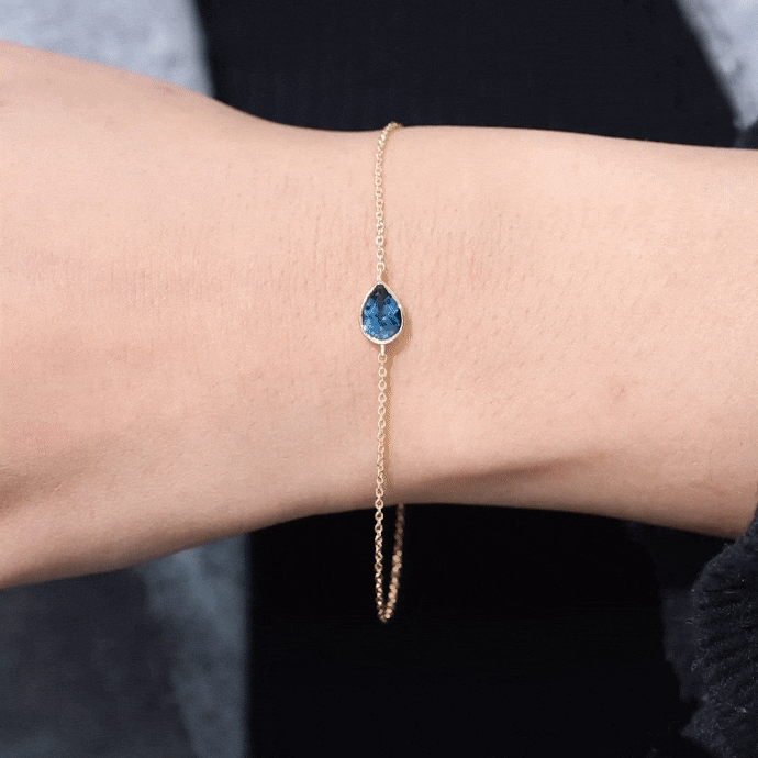 5X7MM Pear Cut London Blue Topaz Solitaire Chain Bracelet