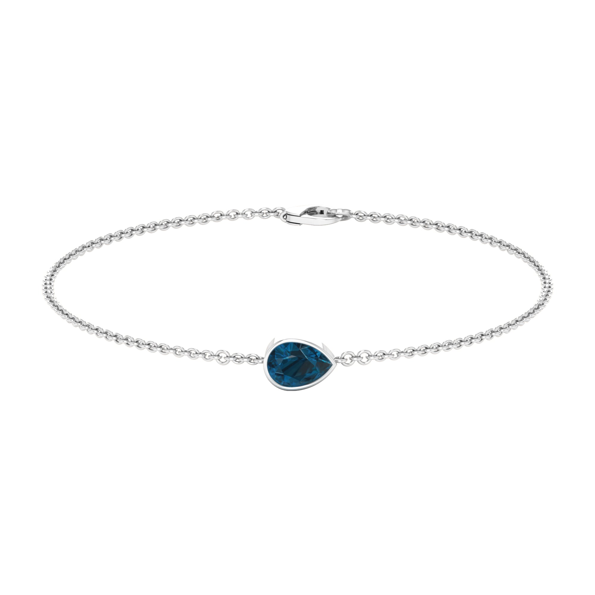 5X7MM Pear Cut London Blue Topaz Solitaire Chain Bracelet