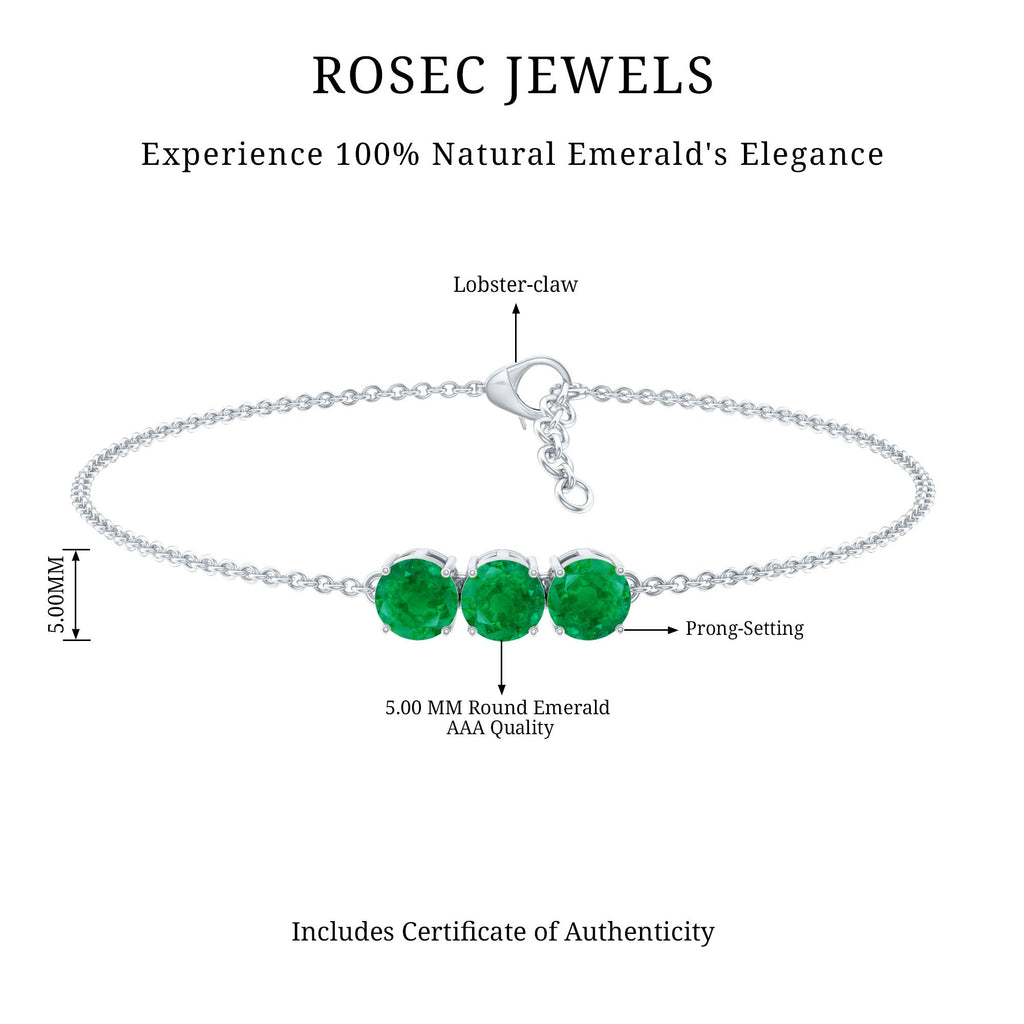 Certified Emerald 3 Stone Chain Bracelet