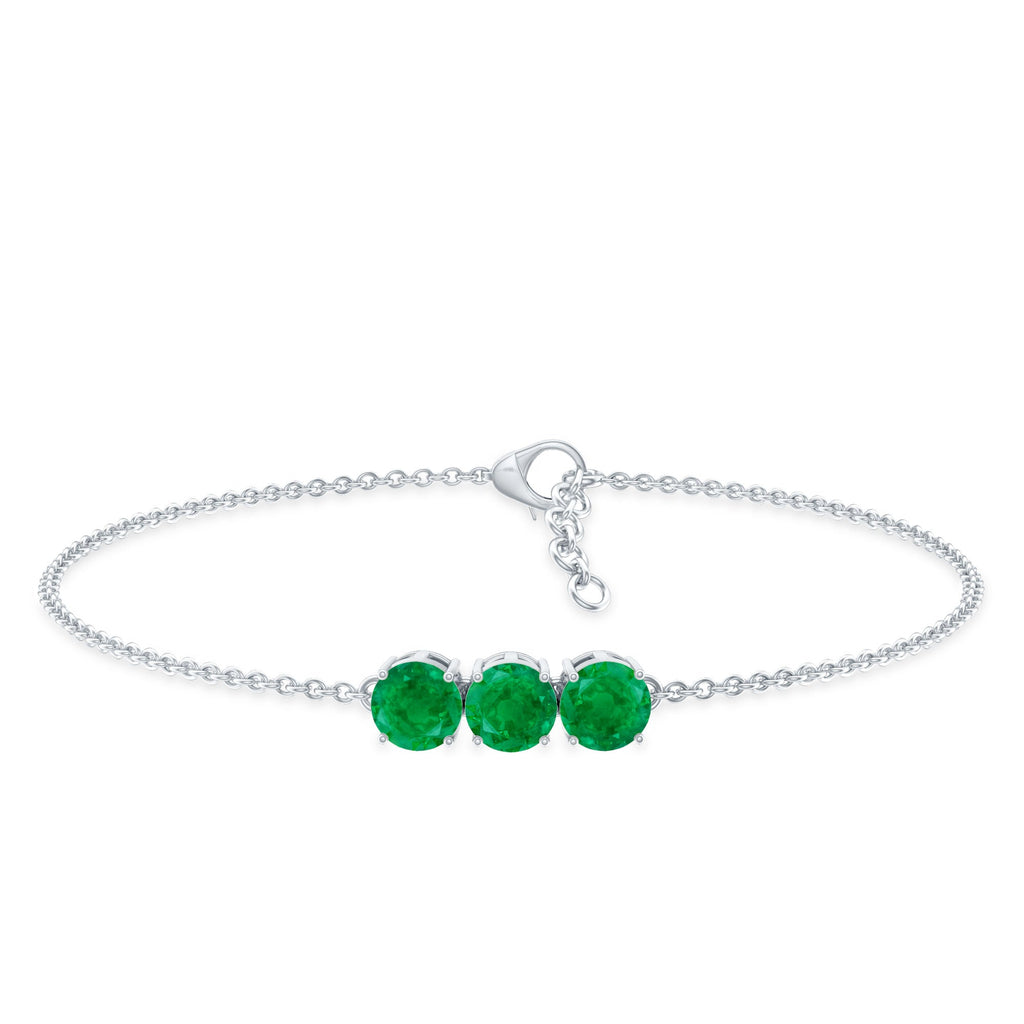 Certified Emerald 3 Stone Chain Bracelet