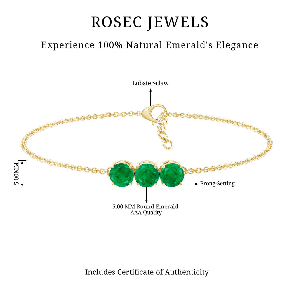 Certified Emerald 3 Stone Chain Bracelet