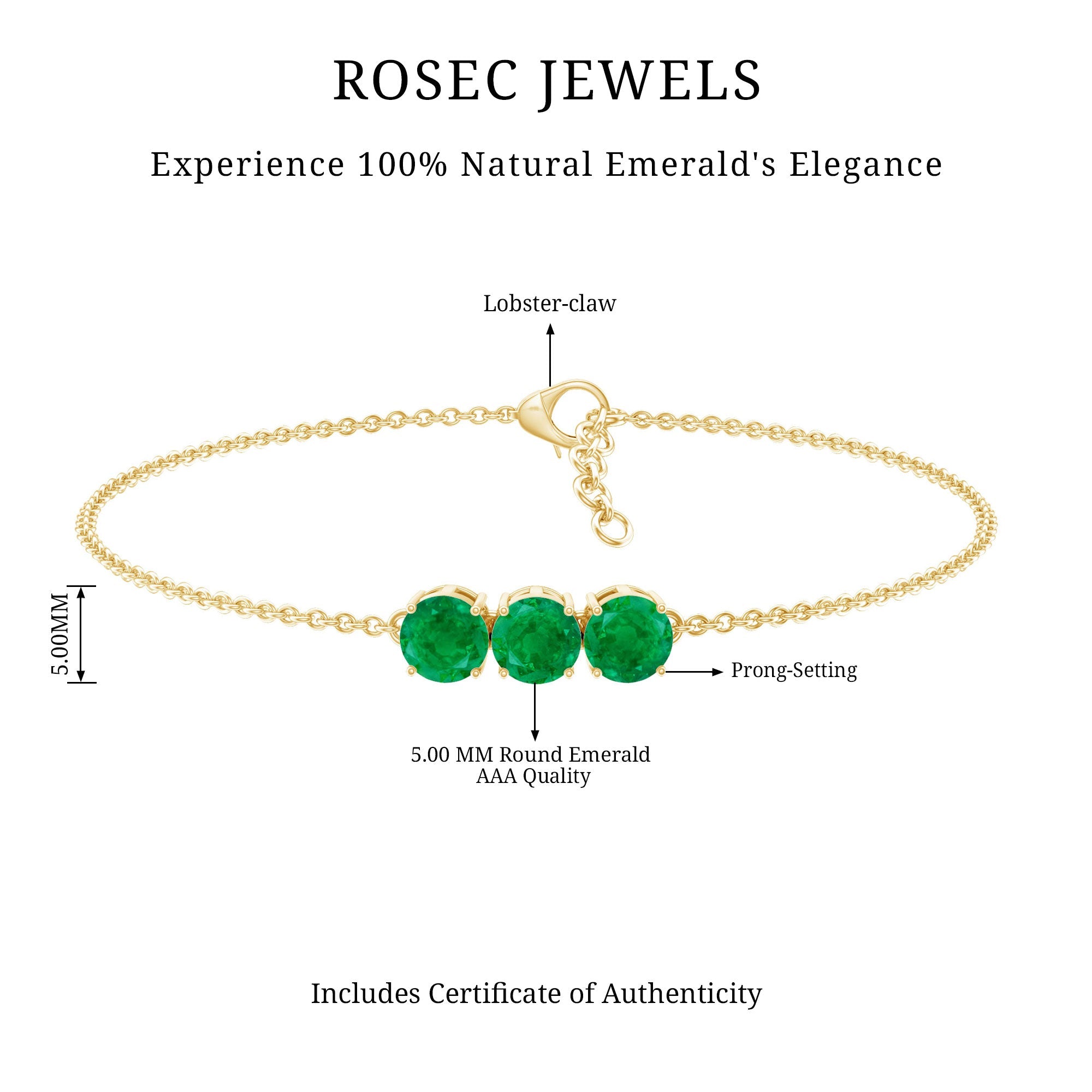 Certified Emerald 3 Stone Chain Bracelet