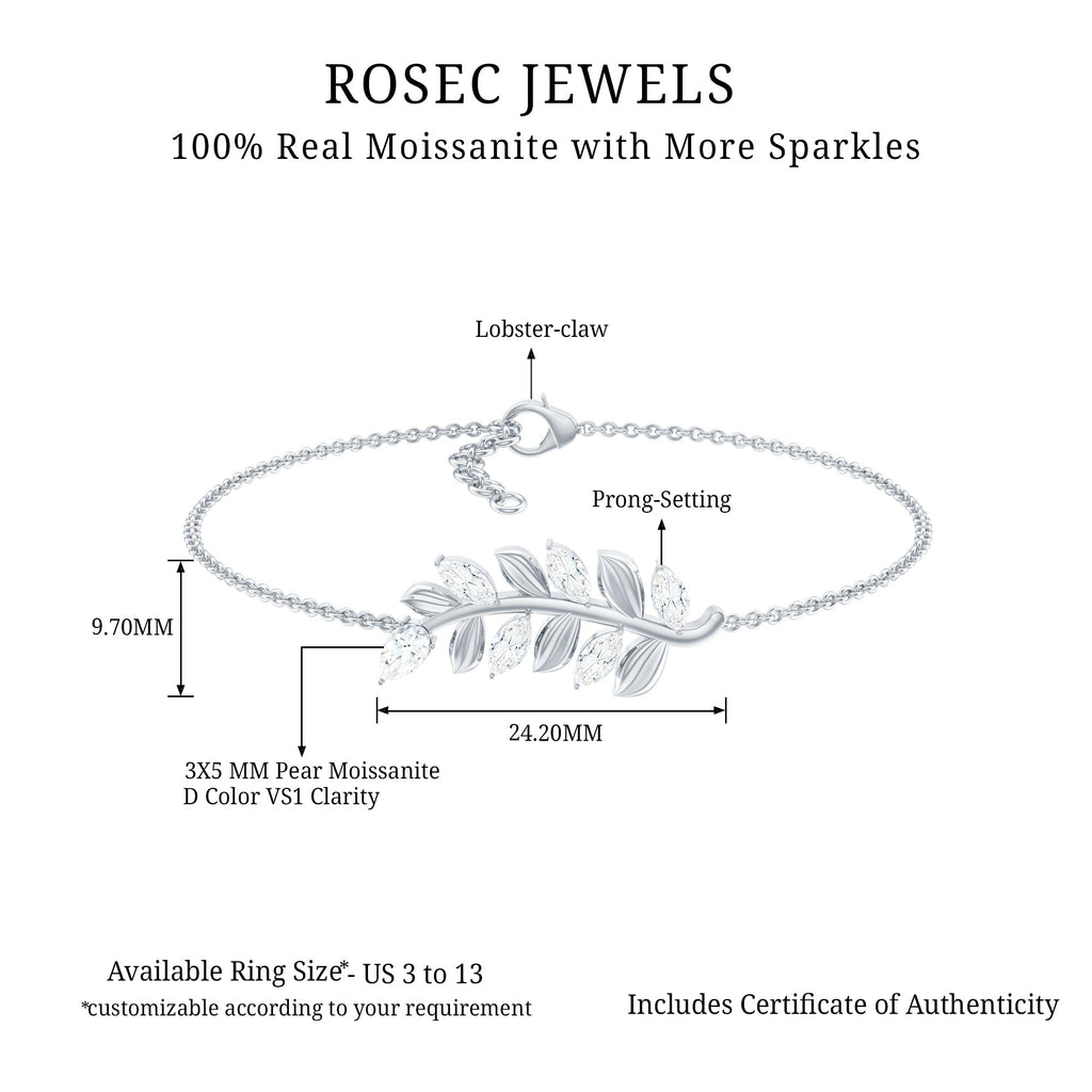 Certified Moissanite Leaf Chain Bracelet for Women