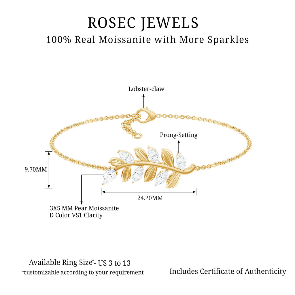 Certified Moissanite Leaf Chain Bracelet for Women