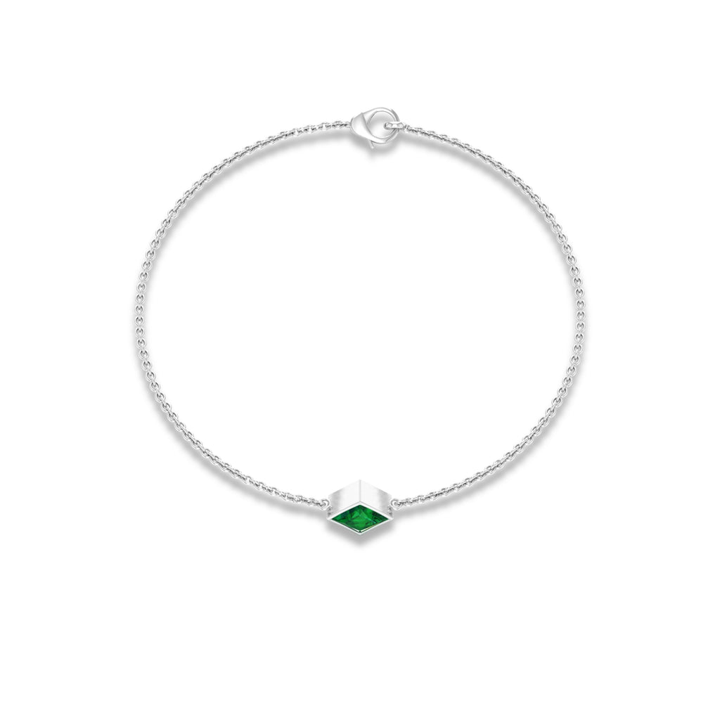 Princess Cut Emerald Solitaire Chain Bracelet with Certificate