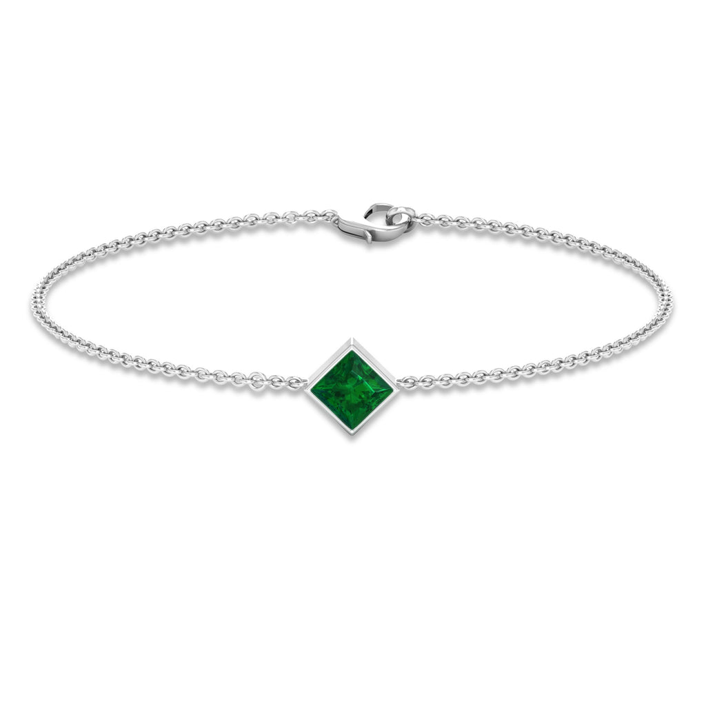 Princess Cut Emerald Solitaire Chain Bracelet with Certificate