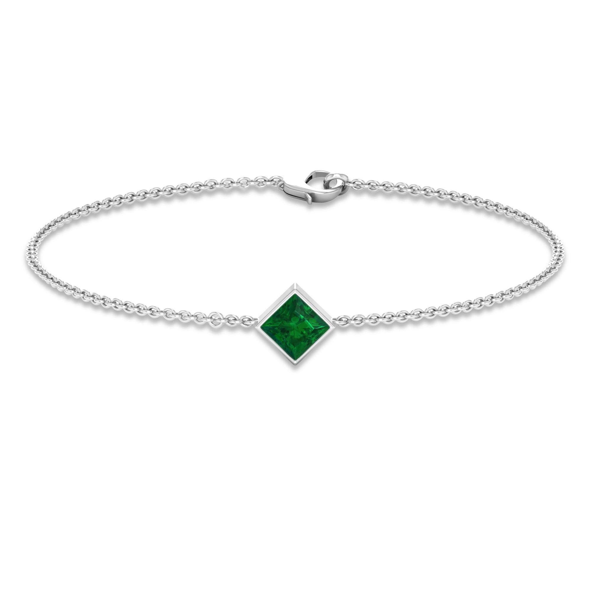 Princess Cut Emerald Solitaire Chain Bracelet with Certificate