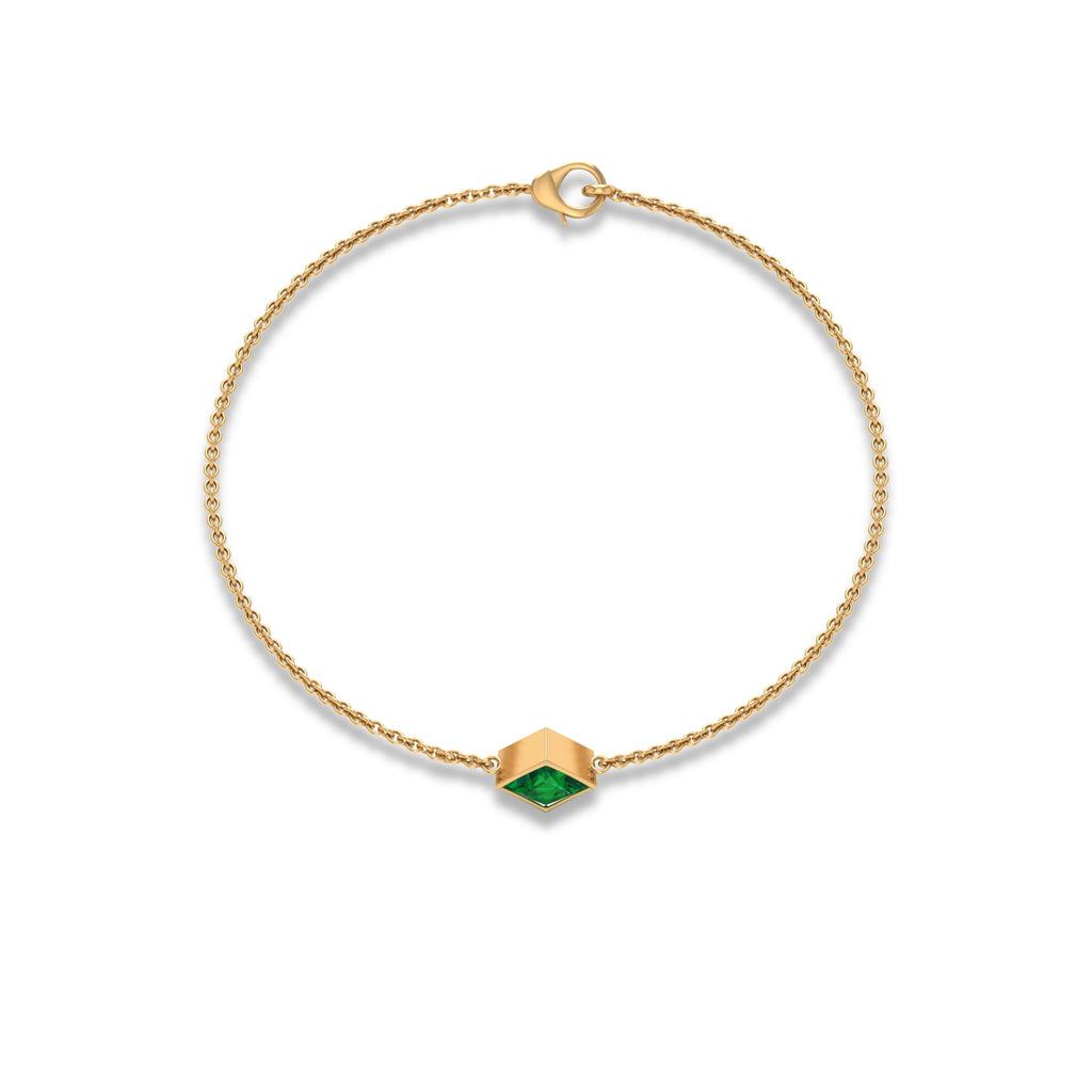 Princess Cut Emerald Solitaire Chain Bracelet with Certificate