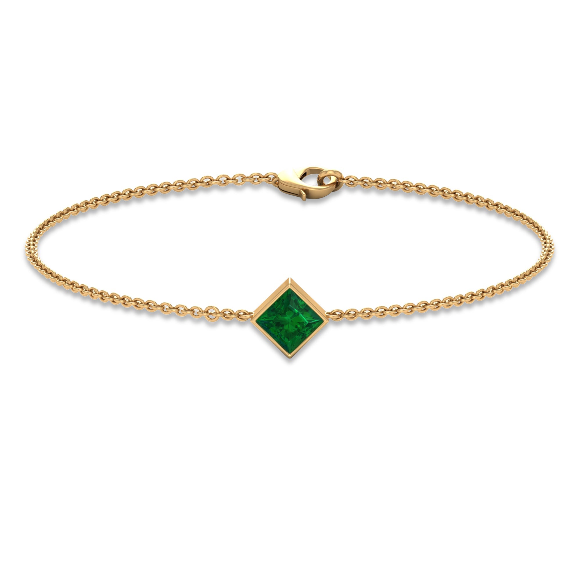 Princess Cut Emerald Solitaire Chain Bracelet with Certificate